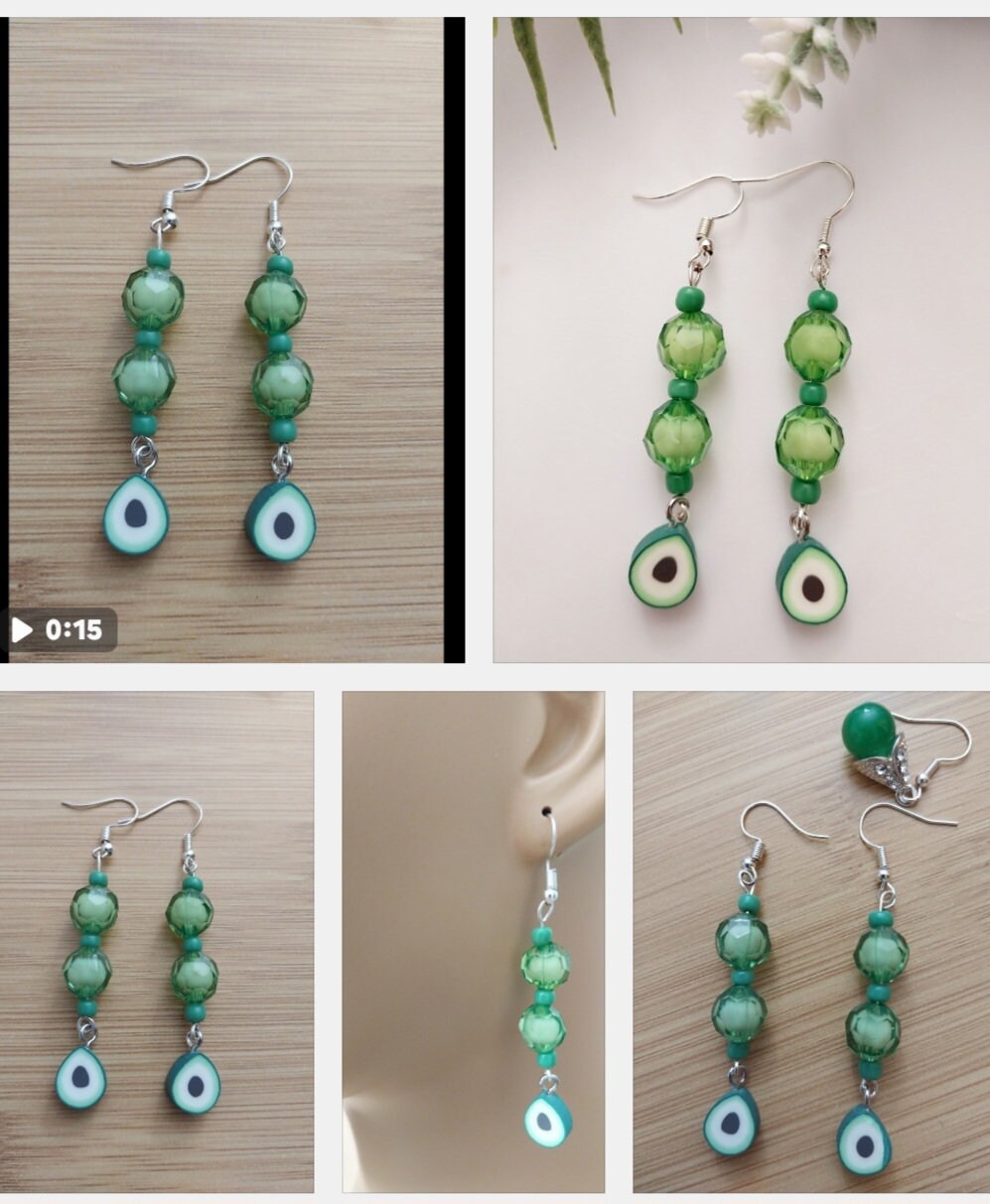 Avocado Earrings Wild Green Drop Earring Avocado Unique Hanging Green Earring Cute Fruit Earring Green Light Beads Earring