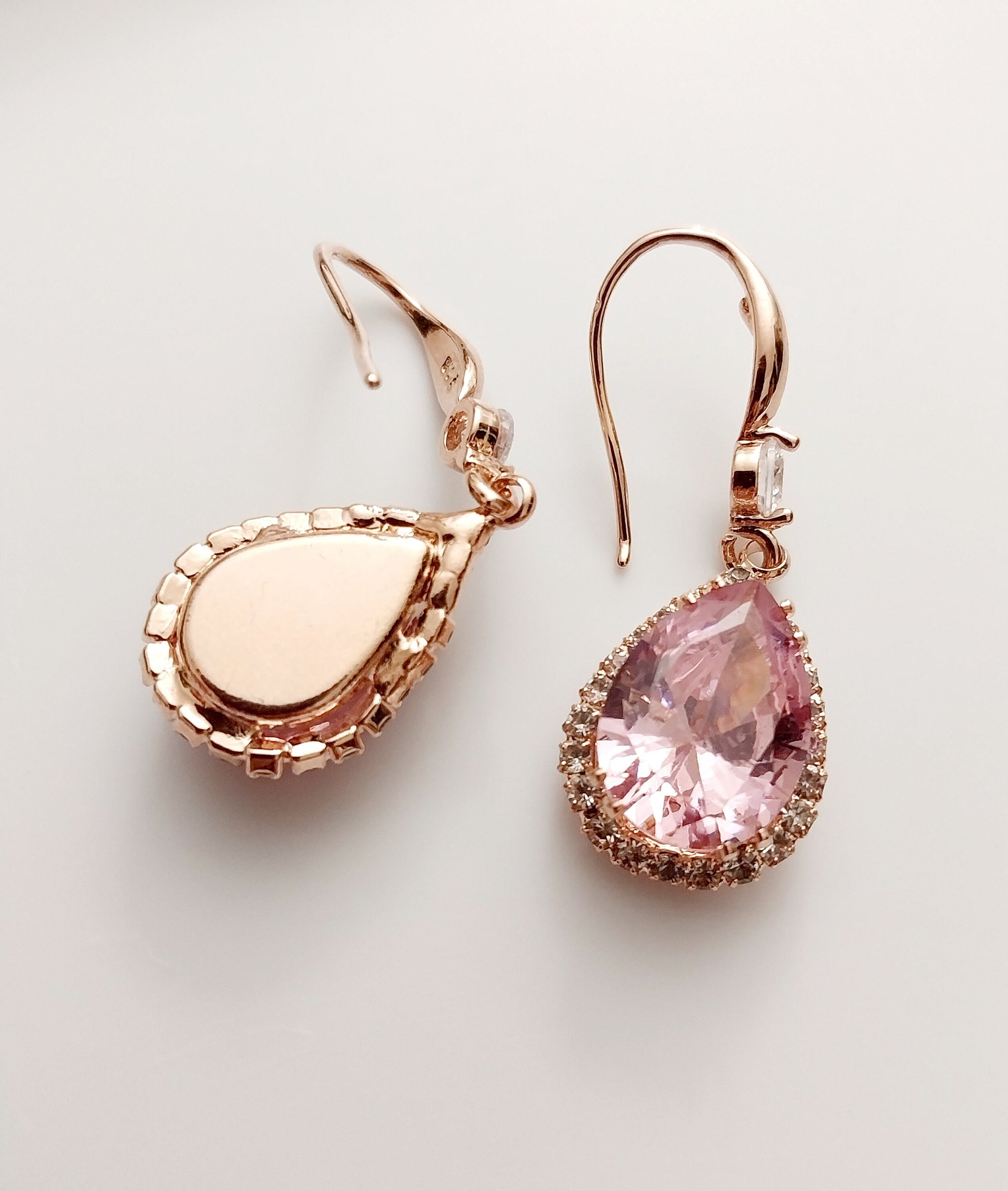 Pink Crystal Dangle Earring Simulate Morganite Tone Earring Water Sterling Silver Earrings Rose Gold Plated Sparkling High Quality Earring