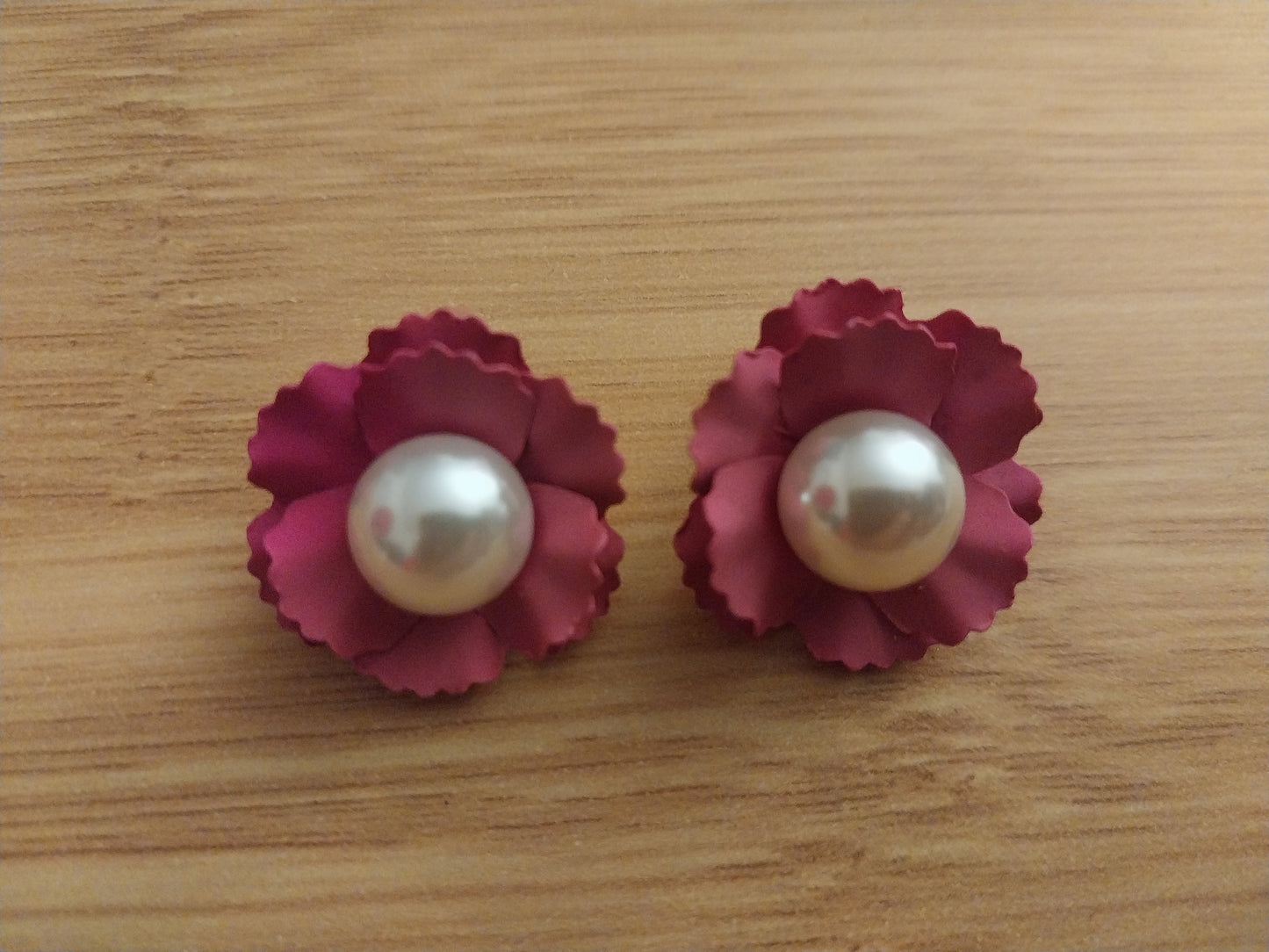 3D Stud Flower Earring Fashion Pink Flower Pearl 18mm Stud Earrings High Quality Free Shipping