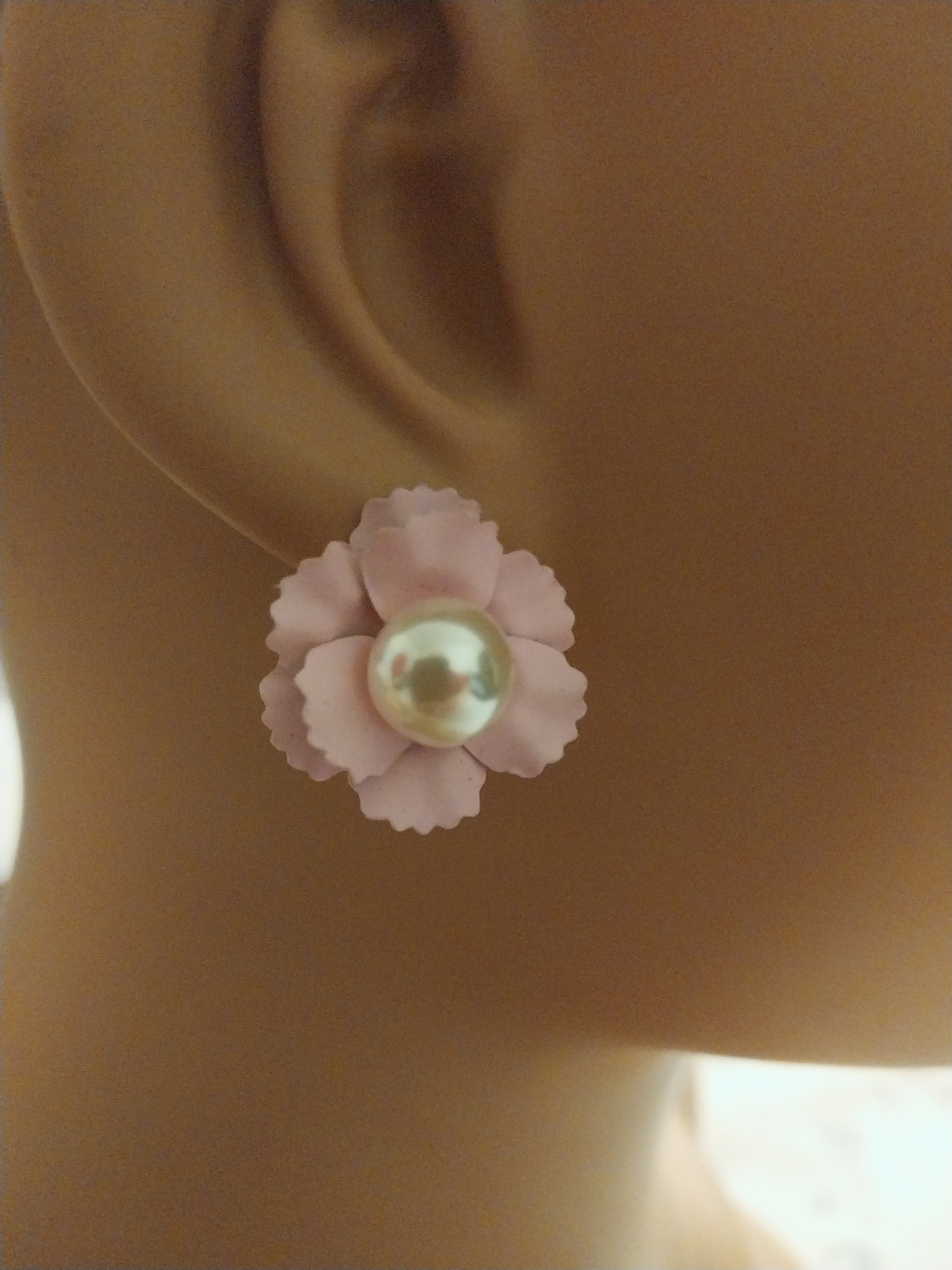 3D Stud Flower Earring Fashion Pink Flower Pearl 18mm Stud Earrings High Quality Free Shipping