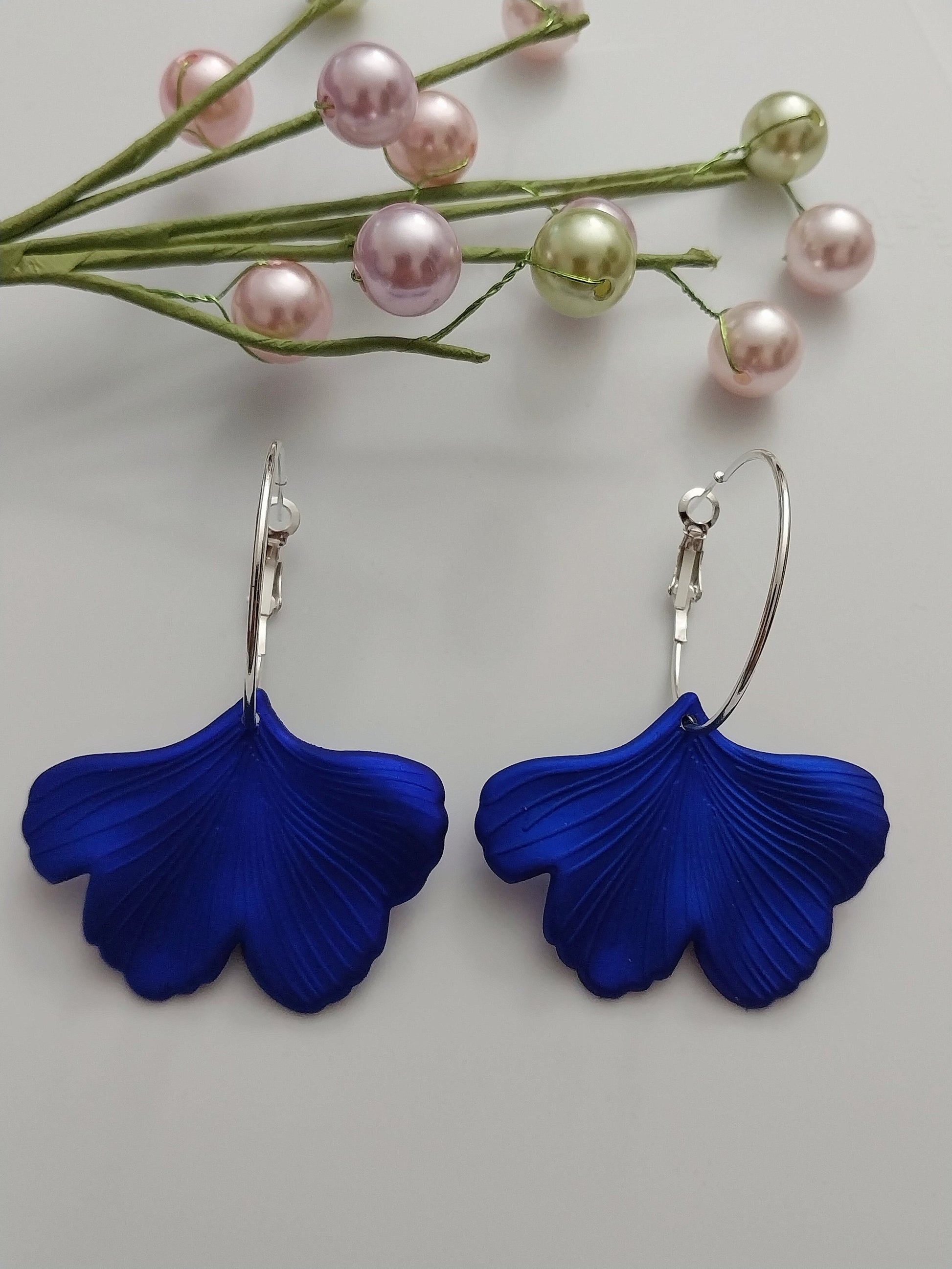 Blue Leaves Earrings Trendy Earrings Ginkgo Leaves Earrings Blue Biloba Leaves Earrings New Design Earrings Blue Earrings