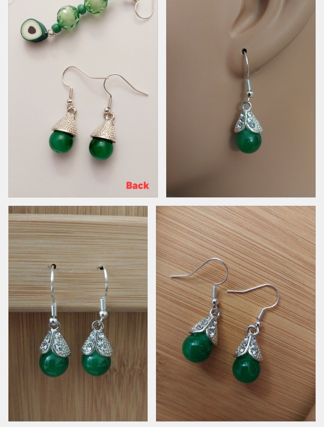 Green Drop Ball Earrings Green Drop Earrings Red Beads Jewelry Red Round Ball Earring CZ Sterling Sliver Earrings Free Shipping