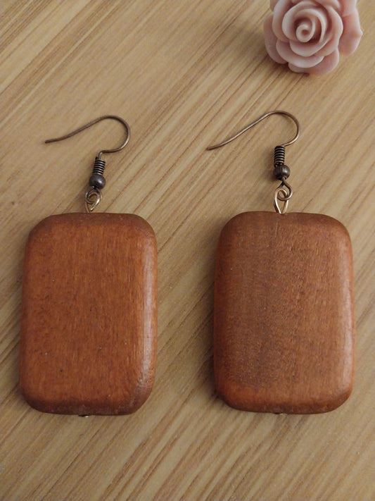 Rectangle Wooden Drop Earrings Green Dangle Earrings -55mm Long Free Shipping