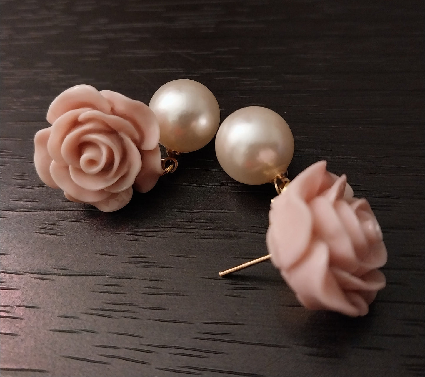 3D Flower Earrings Pink Coral Flower Pearl Earrings Pink Carved Earrings