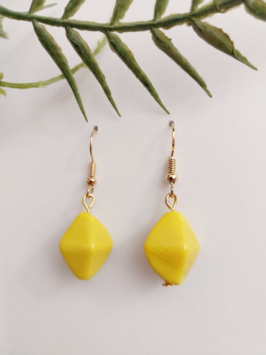 Bright Yellow Stone Earrings Yellow Chalcedony Style Earring Statement Earring Island Neon Yellow Earring Unique Geometric Drop Earrings