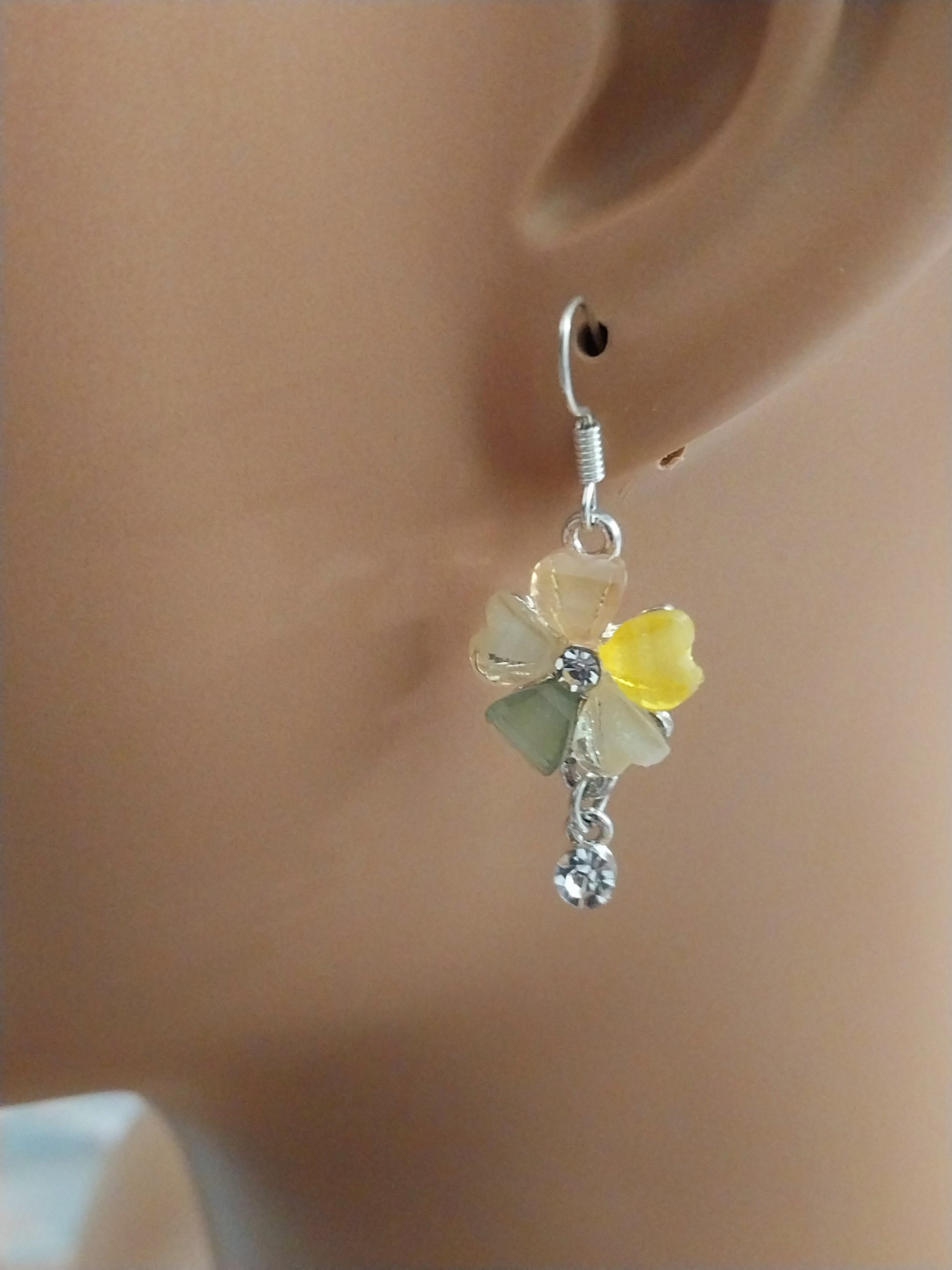 Flower Earrings Spring Jewelry Beauty with CZ Drop Vintage Earrings Yellow Pink Green Flower Earrings New Design Earrings for Her Handmade