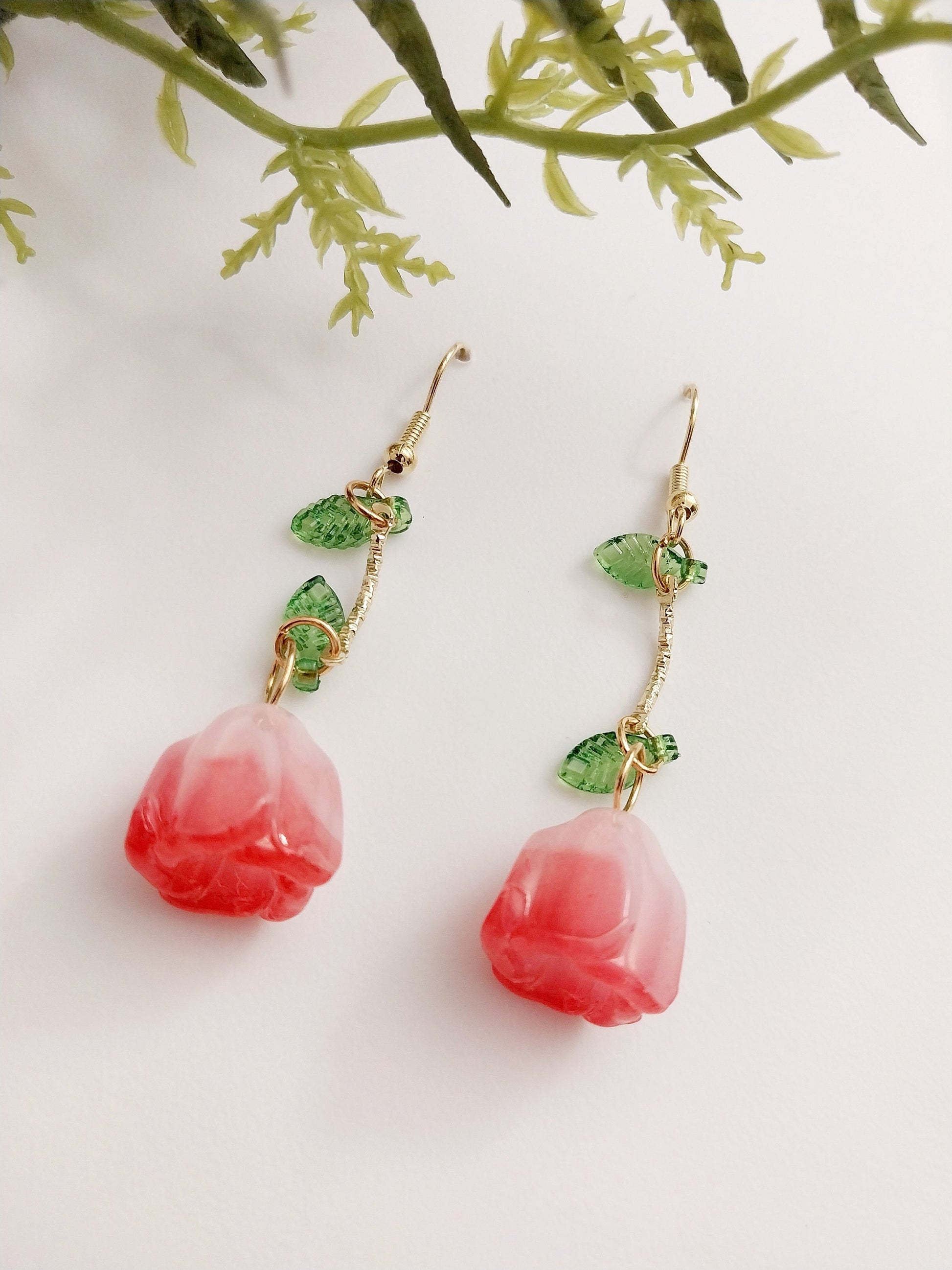 Cute Tulip Earrings Fashion Tulip Drop Earring Long Tulip leave Earrings New Fashion Earrings Handmade New Design Earrings Free Shipping