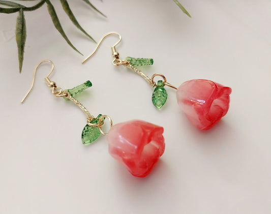 Cute Tulip Earrings Fashion Tulip Drop Earring Long Tulip leave Earrings New Fashion Earrings Handmade New Design Earrings Free Shipping