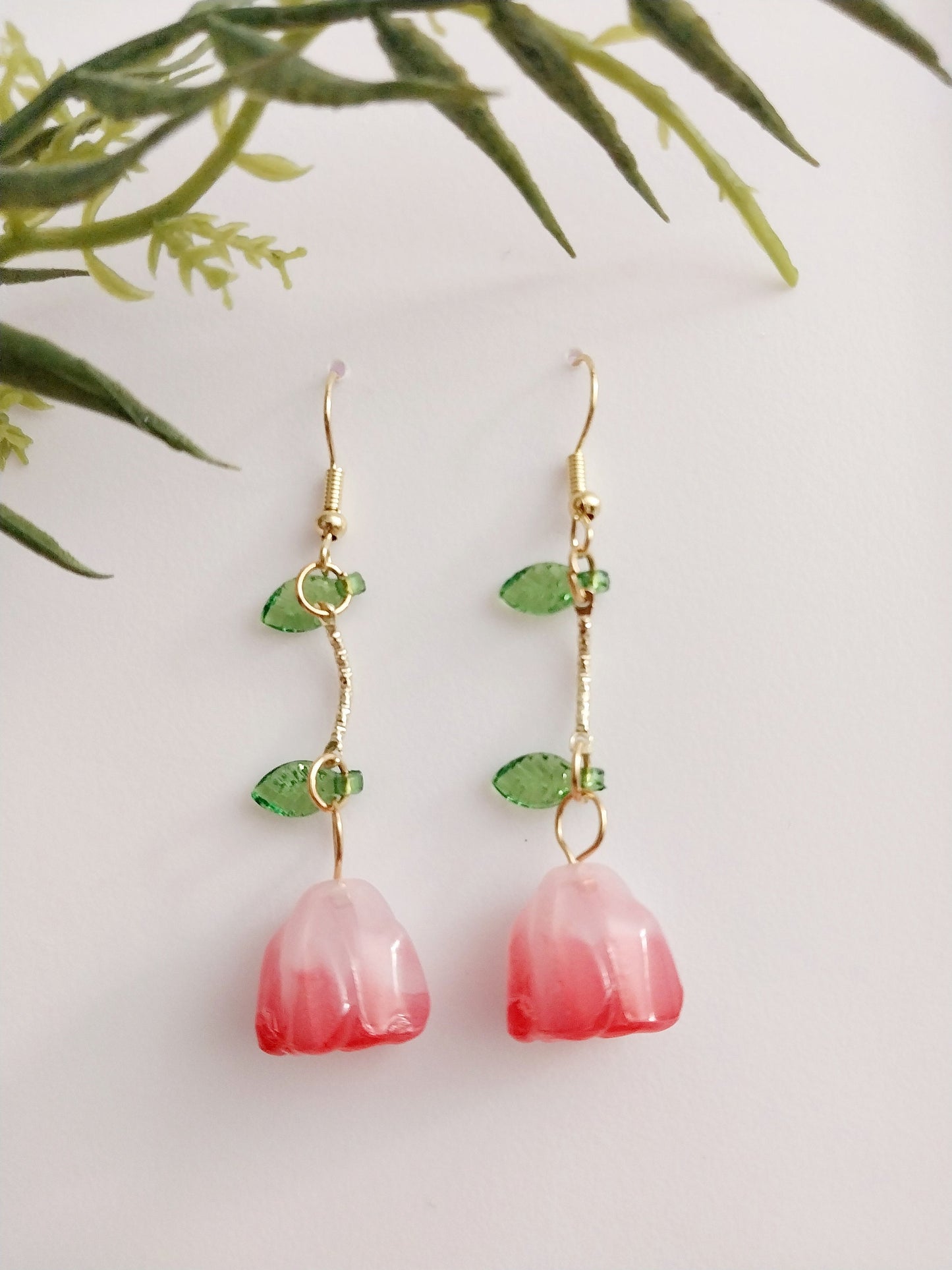 Cute Tulip Earrings Fashion Tulip Drop Earring Long Tulip leave Earrings New Fashion Earrings Handmade New Design Earrings Free Shipping