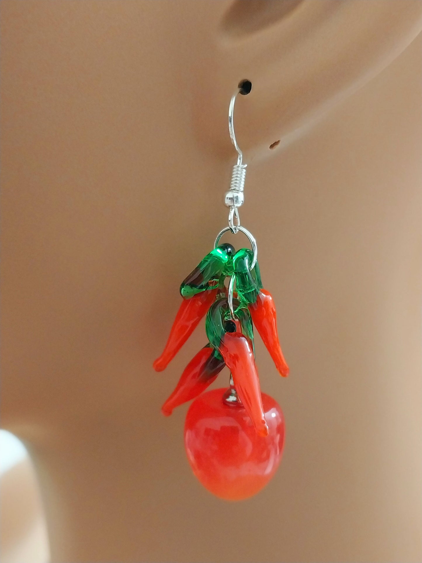 Cherry Earrings Hot Pepper Earrings Personalist Earrings Red Pepper Earrings New Design Earrings Handmade Pop Style Free Earrings Shipping