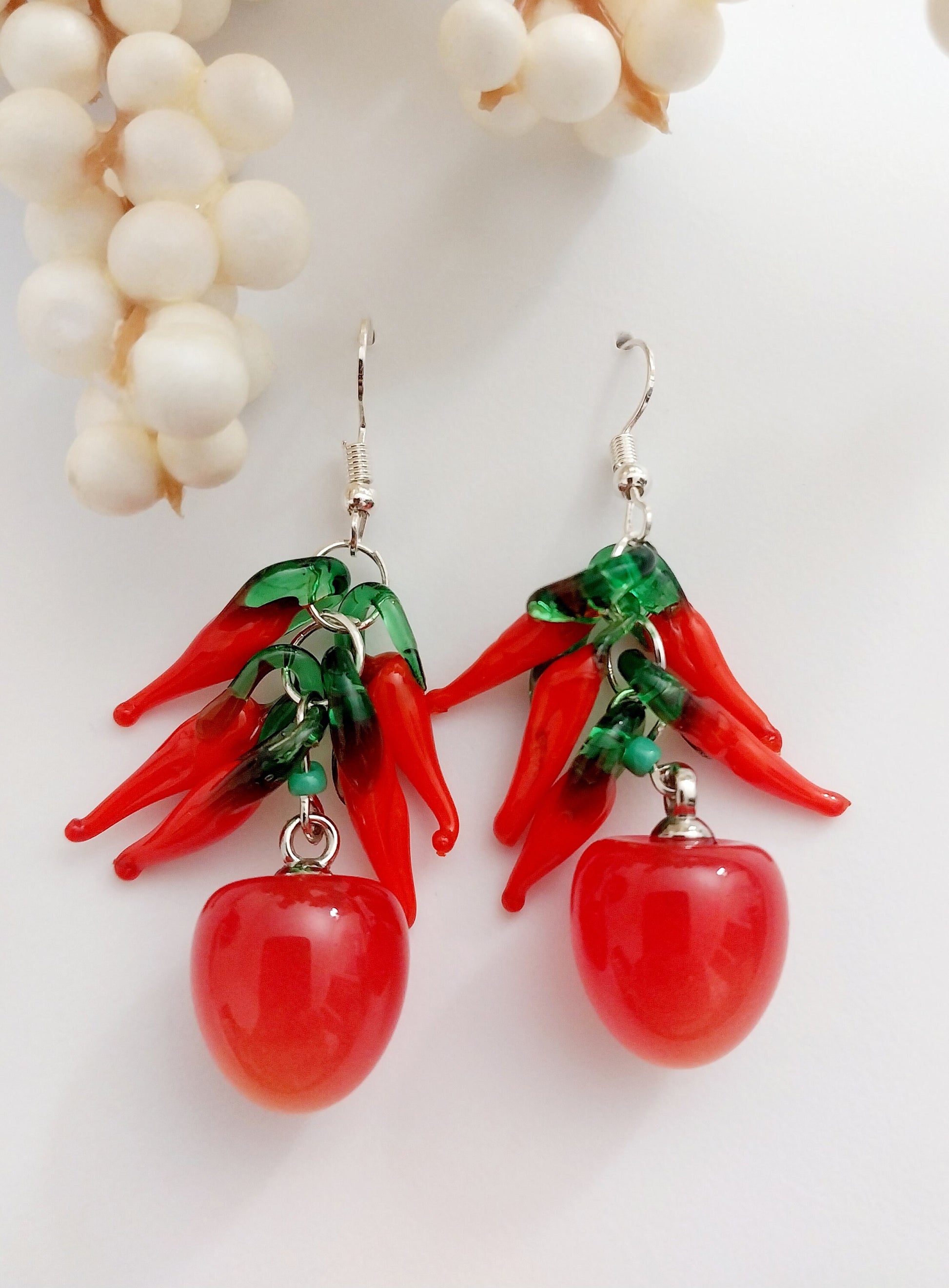 Cherry Earrings Hot Pepper Earrings Personalist Earrings Red Pepper Earrings New Design Earrings Handmade Pop Style Free Earrings Shipping