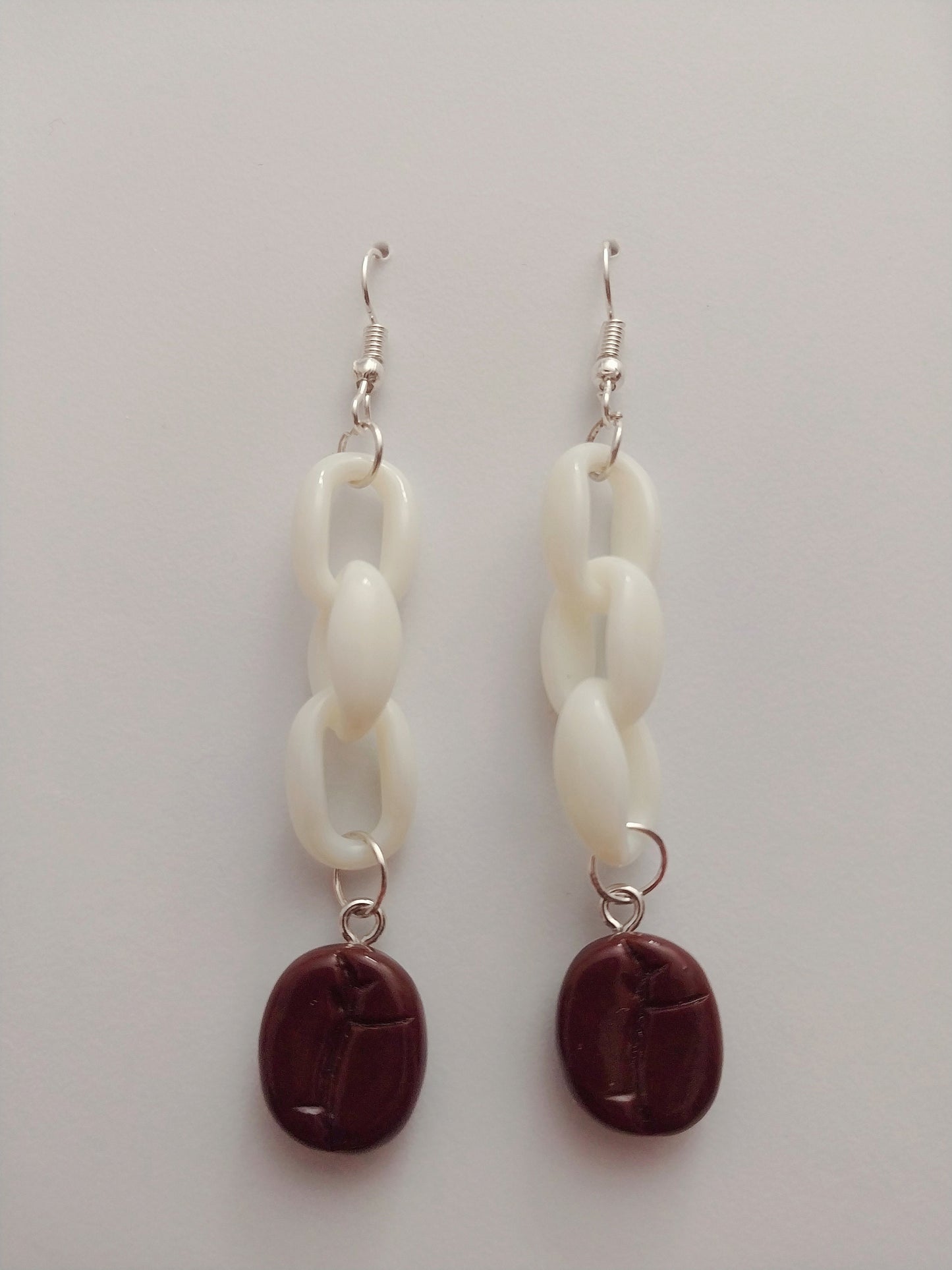 Coffee Bean Earrings White Chain Drop Earrings Coffee Bean Drop New Unique Earrings New Popular Style Earring Handmade Earring Free Shipping