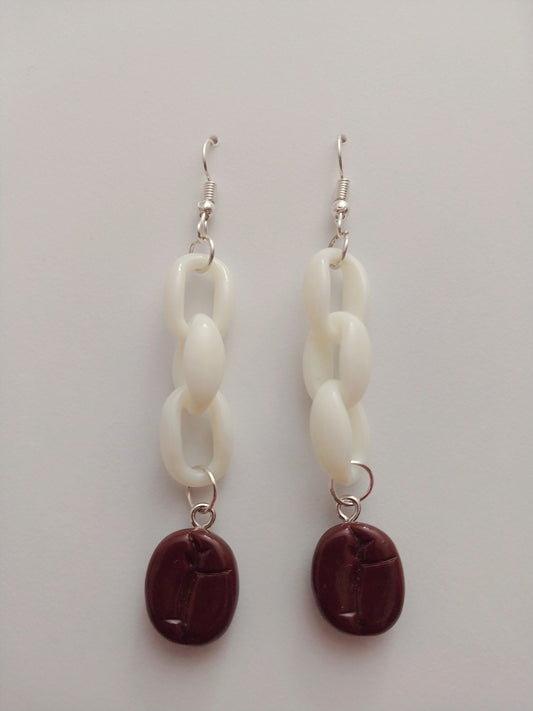 Coffee Bean Earrings White Chain Drop Earrings Coffee Bean Drop New Unique Earrings New Popular Style Earring Handmade Earring Free Shipping