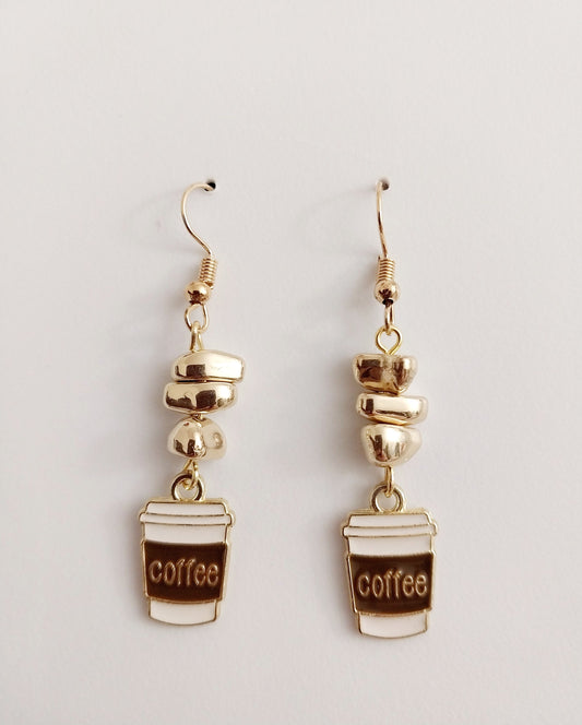 Coffee Cup Earrings Cup Book Earrings Coffee Gold Earring Golden Book Students Earring New Design Drop Earrings Artists Modern Urban Earring