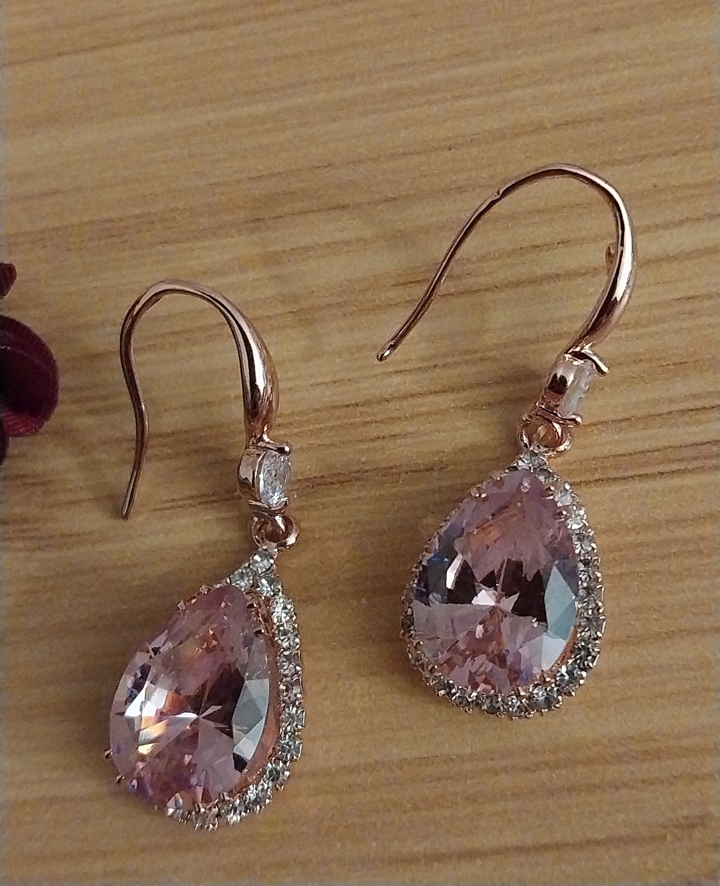 Pink Crystal Dangle Earring Simulate Morganite Tone Earring Water Sterling Silver Earrings Rose Gold Plated Sparkling High Quality Earring