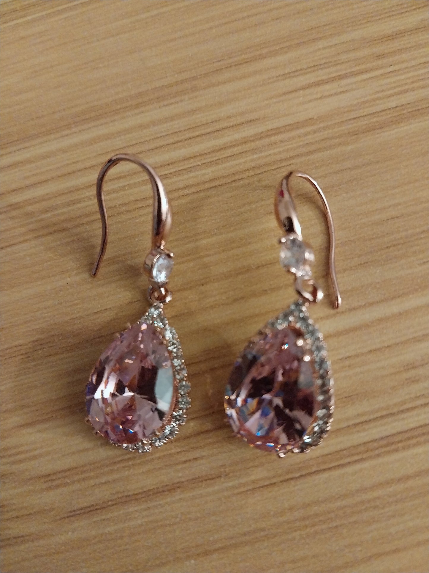 Pink Crystal Dangle Earring Simulate Morganite Tone Earring Water Sterling Silver Earrings Rose Gold Plated Sparkling High Quality Earring