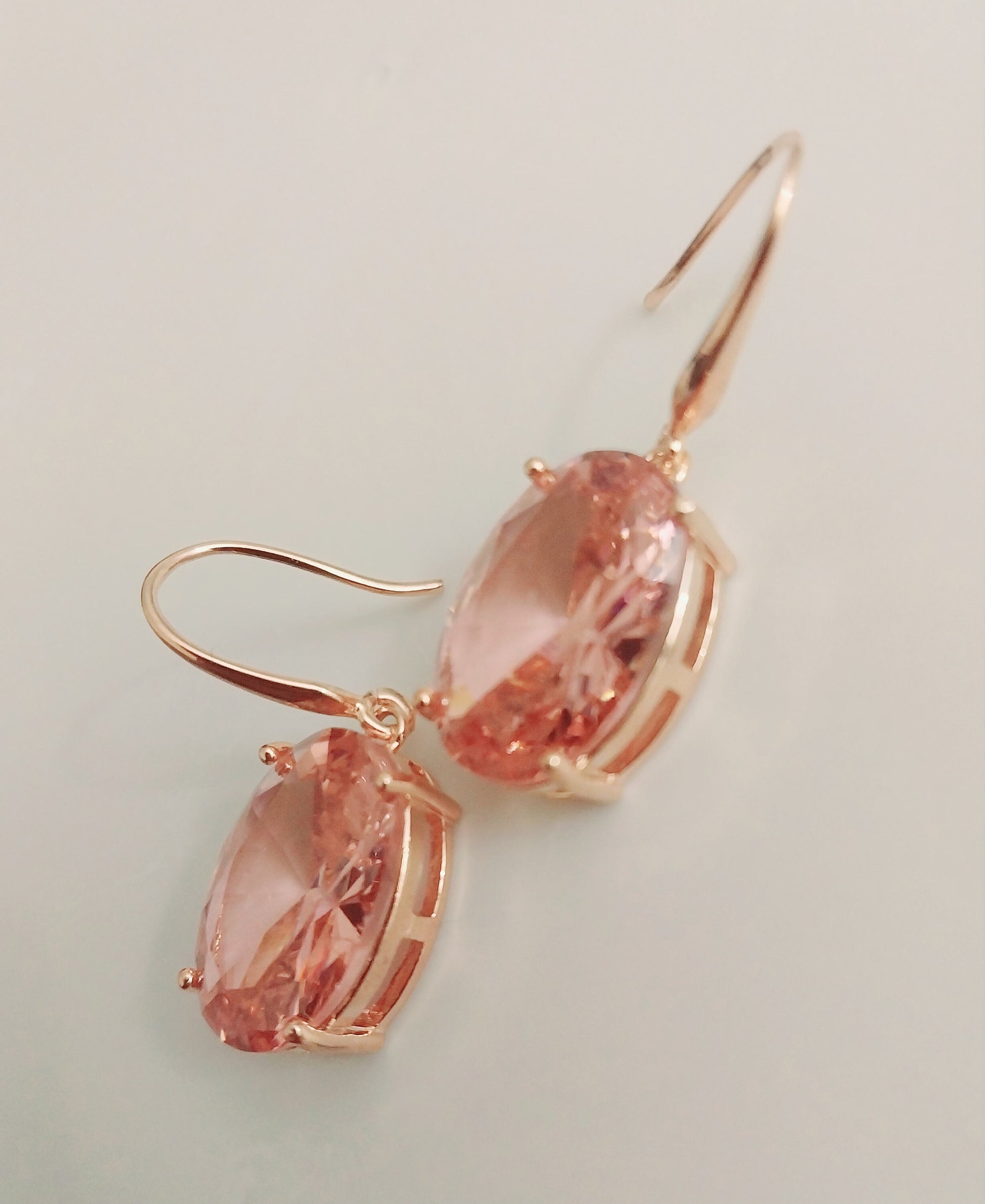 Pink Crystal Dangle Earring Simulate Morganite Tone Earring Water Sterling Silver Earrings Rose Gold Plated Sparkling High Quality Earring