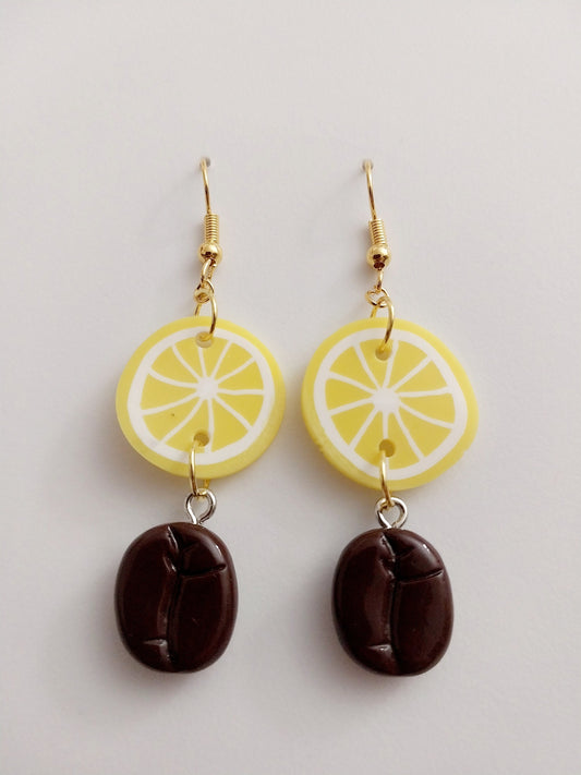 Lemon Coffee Bean Earrings Lemon Drop Earrings Fashion Coffee Beans Earrings New Design Unique Earrings Popular gift Earrings Free Shipping