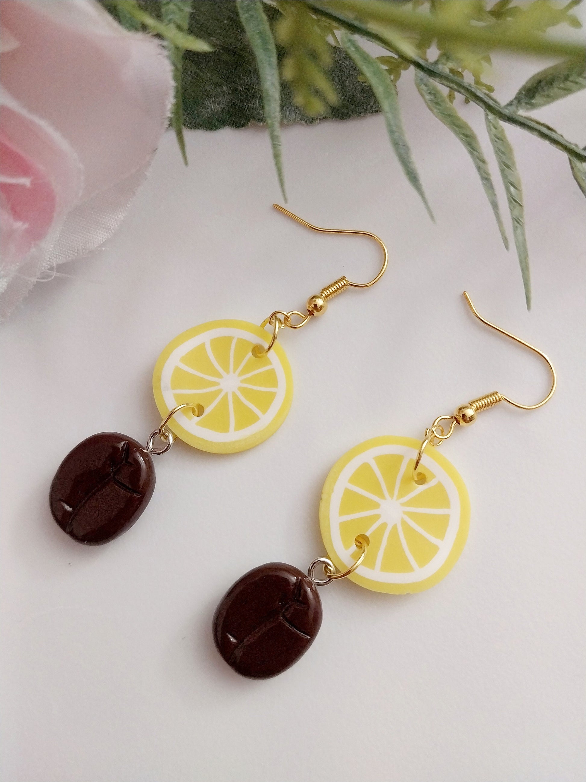 Lemon Coffee Bean Earrings Lemon Drop Earrings Fashion Coffee Beans Earrings New Design Unique Earrings Popular gift Earrings Free Shipping