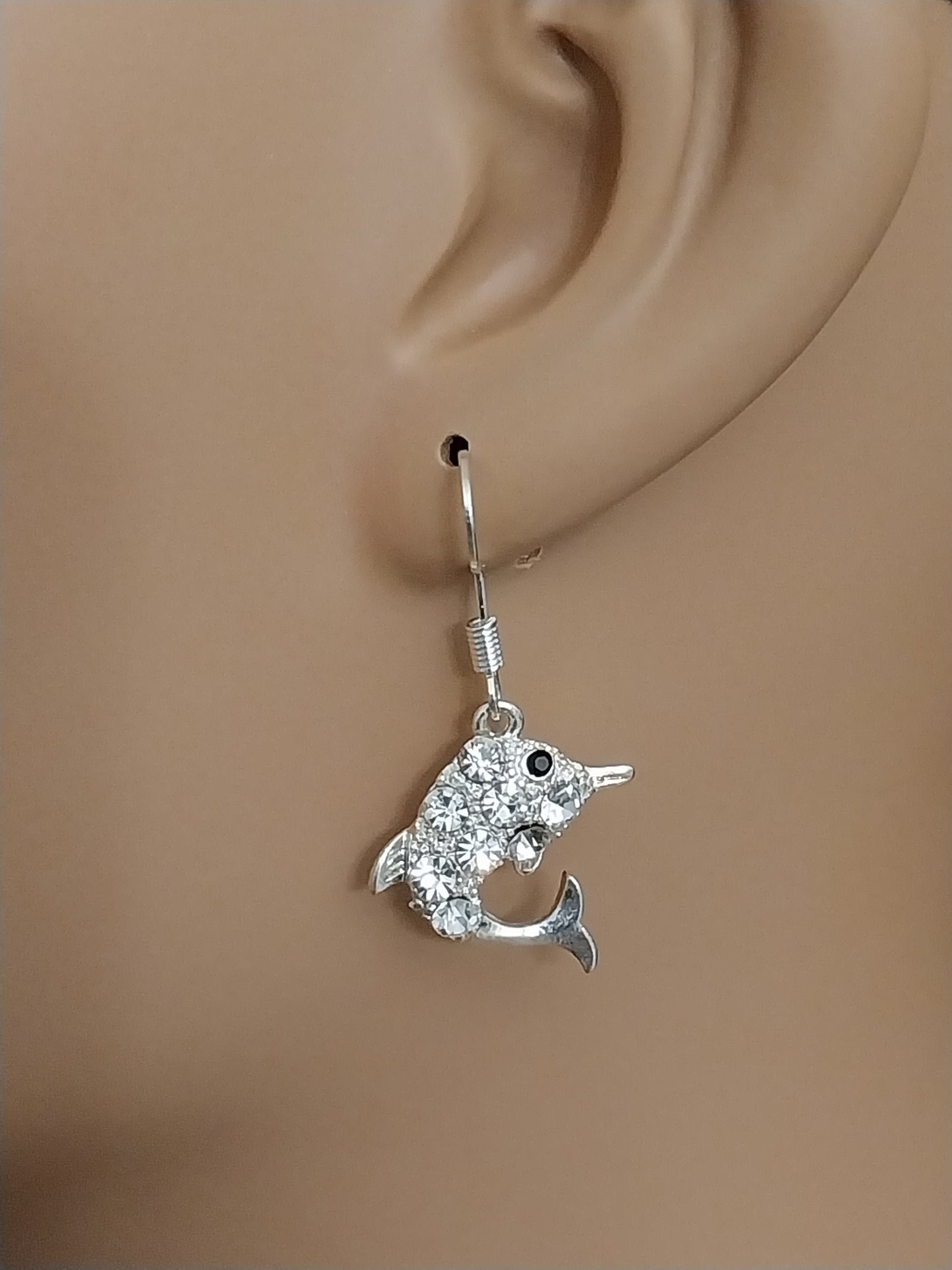 Dolphin Earrings New Design Unique Drop Earring Cute Sparkling Earrings SeaWorld Earrings Handmade Free Shipping