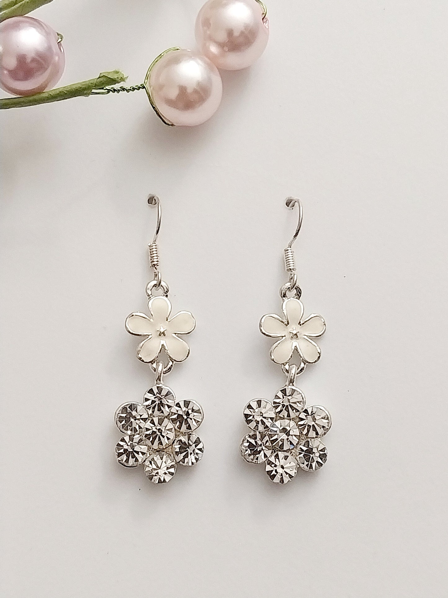 Flower Drop Earrings Sterling Silver CZ Earrings New Fashion Unique Design Earrings Cute Beautiful Sparkling Earrings Free Shipping