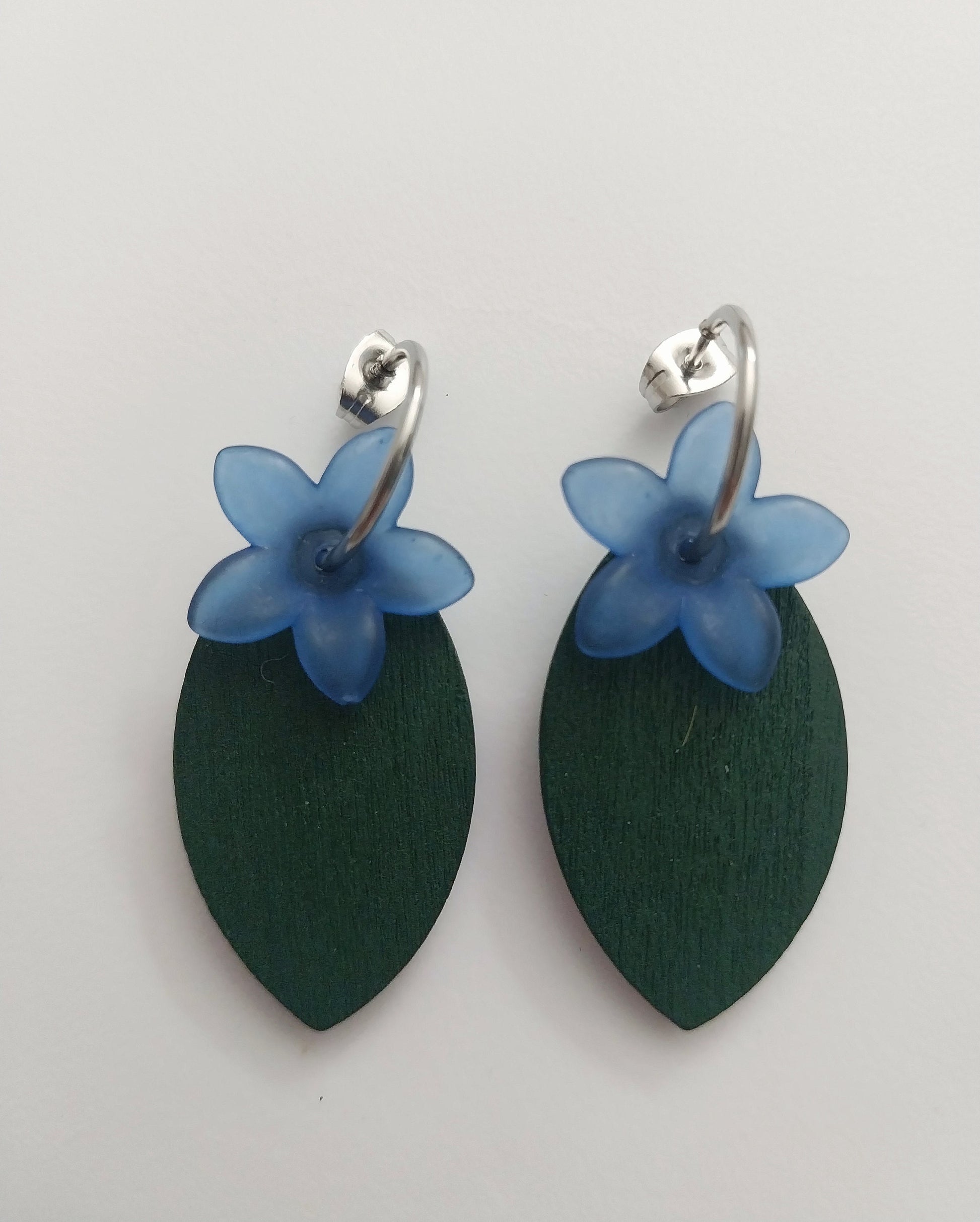 3D Leave Earrings Blue Flower Earrings Wood Leaves Earrings New Design Earring Handmade Earrings Unique Earrings Green Earring Free Shipping