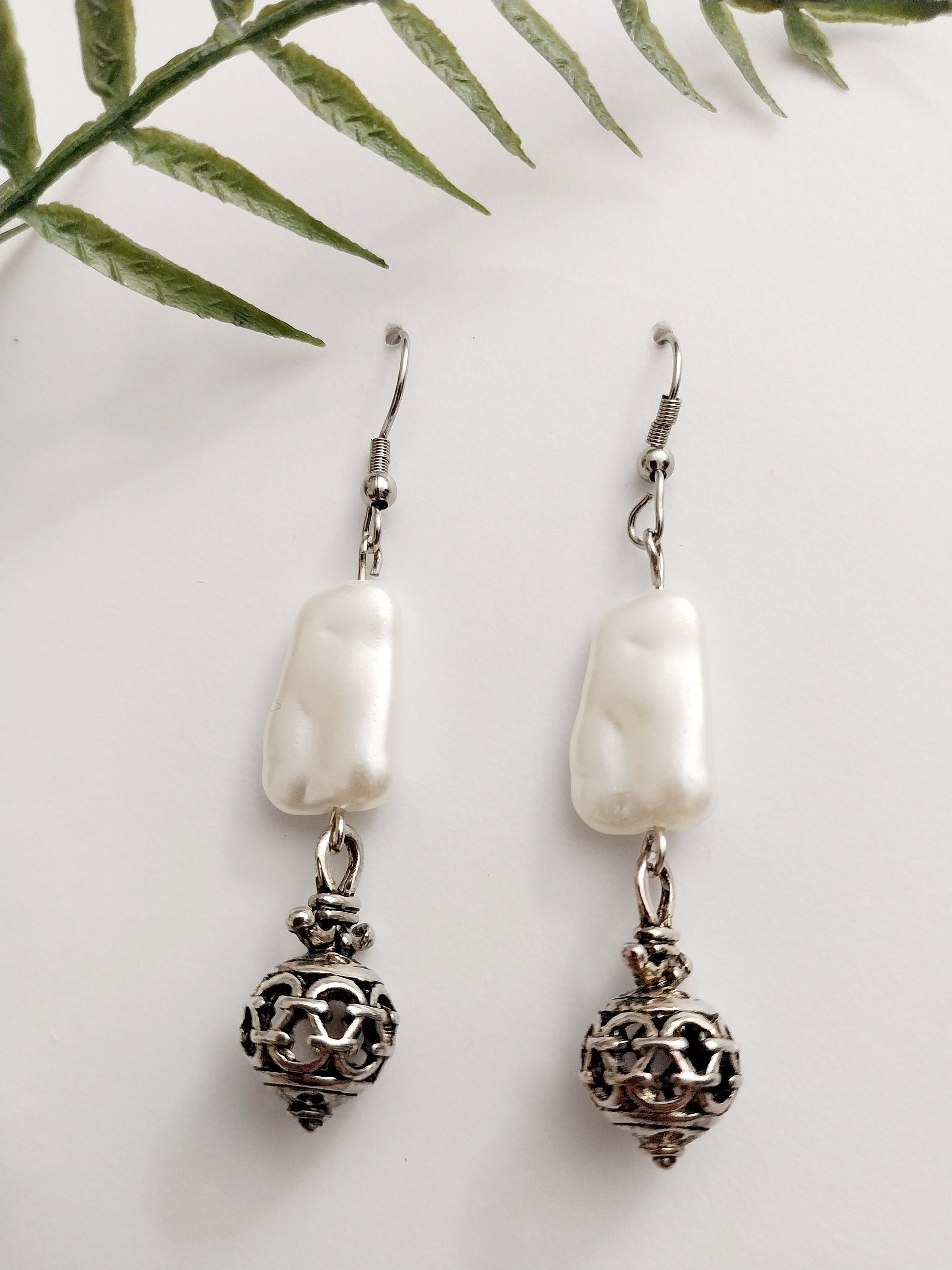 Retro Pearl Earrings Vintage Earrings Casting Tibetan Earrings Moroccan Style Earrings Filigree Beads Earrings