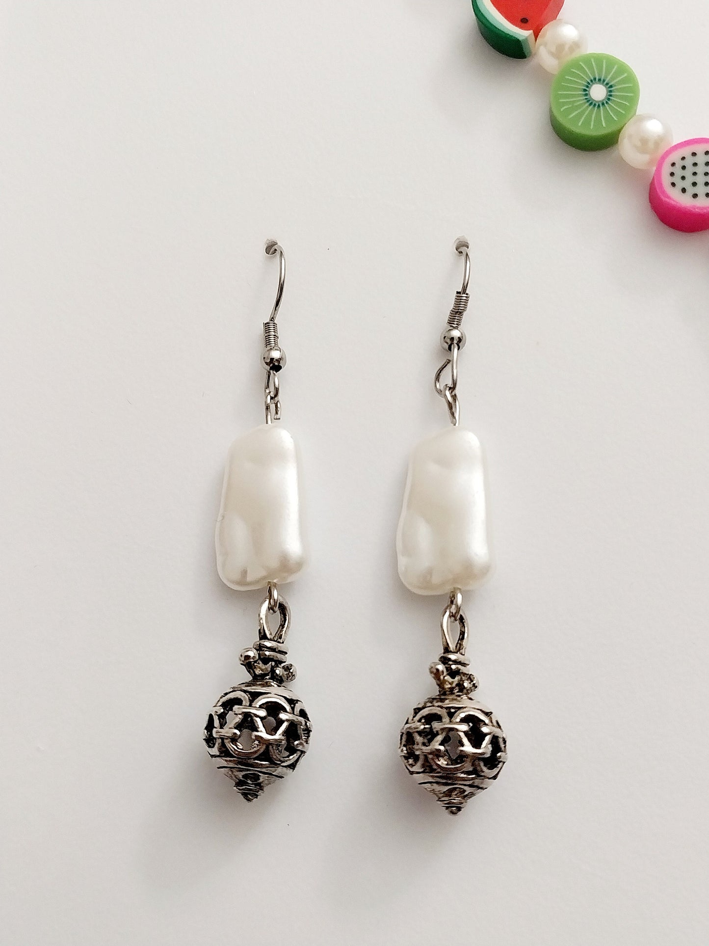 Retro Pearl Earrings Vintage Earrings Casting Tibetan Earrings Moroccan Style Earrings Filigree Beads Earrings