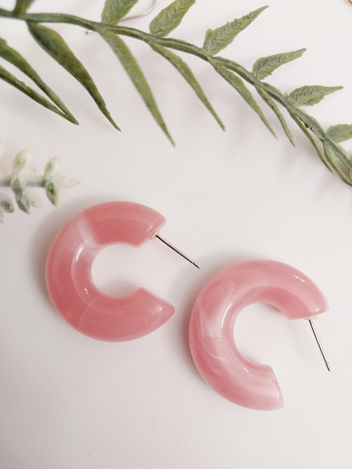 Pastel Hoop Earrings Pink C Earrings Pink Swirl Earring C Vintage Earrings Pink Hoop Design Modern Style Earrings Free Shipping