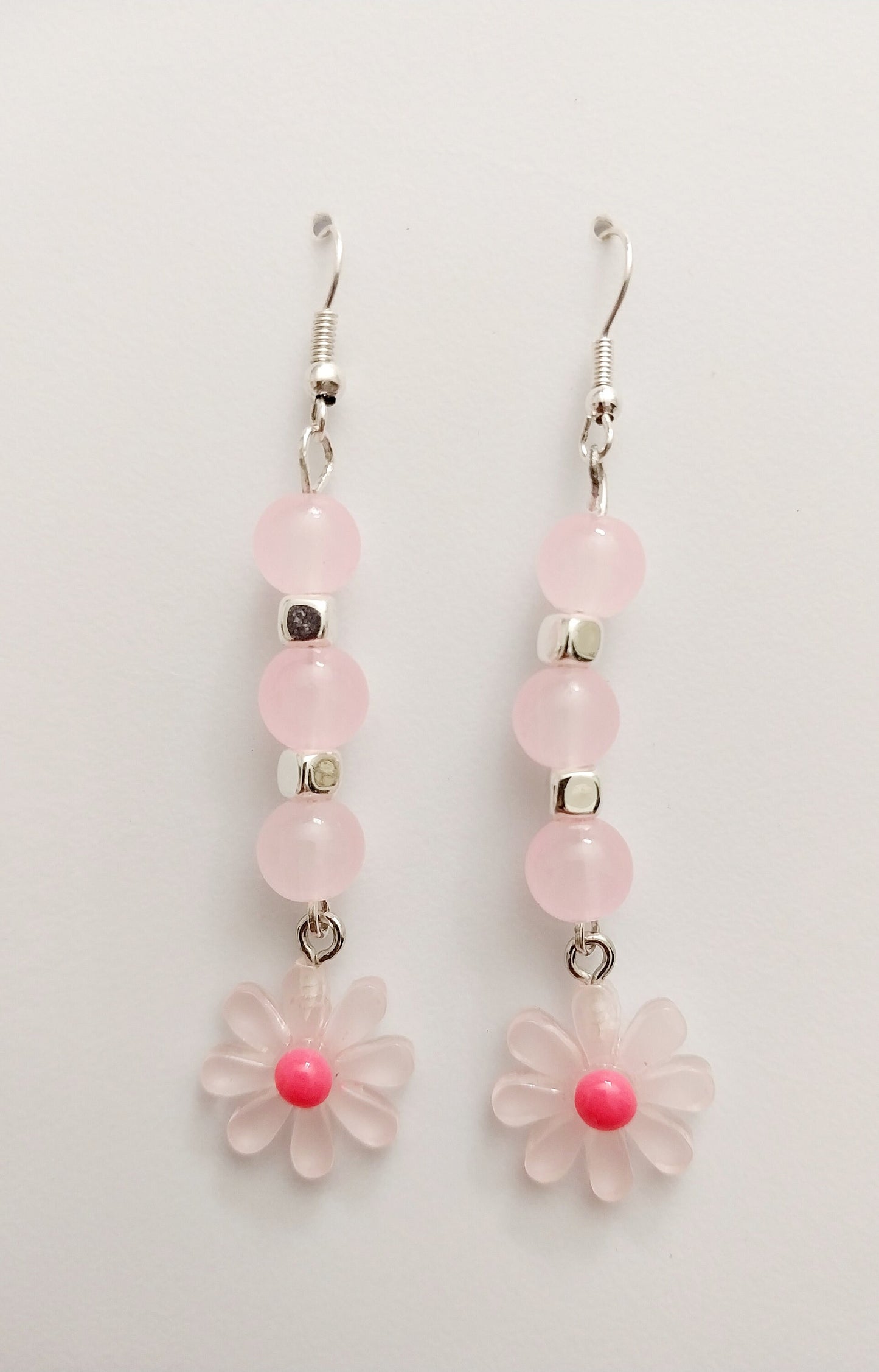 Long Pink Flower Earrings Pink Drop Earrings New Design Unique Summer Fashion Earring Long Beads Earring Handmade in USA Free Shipping