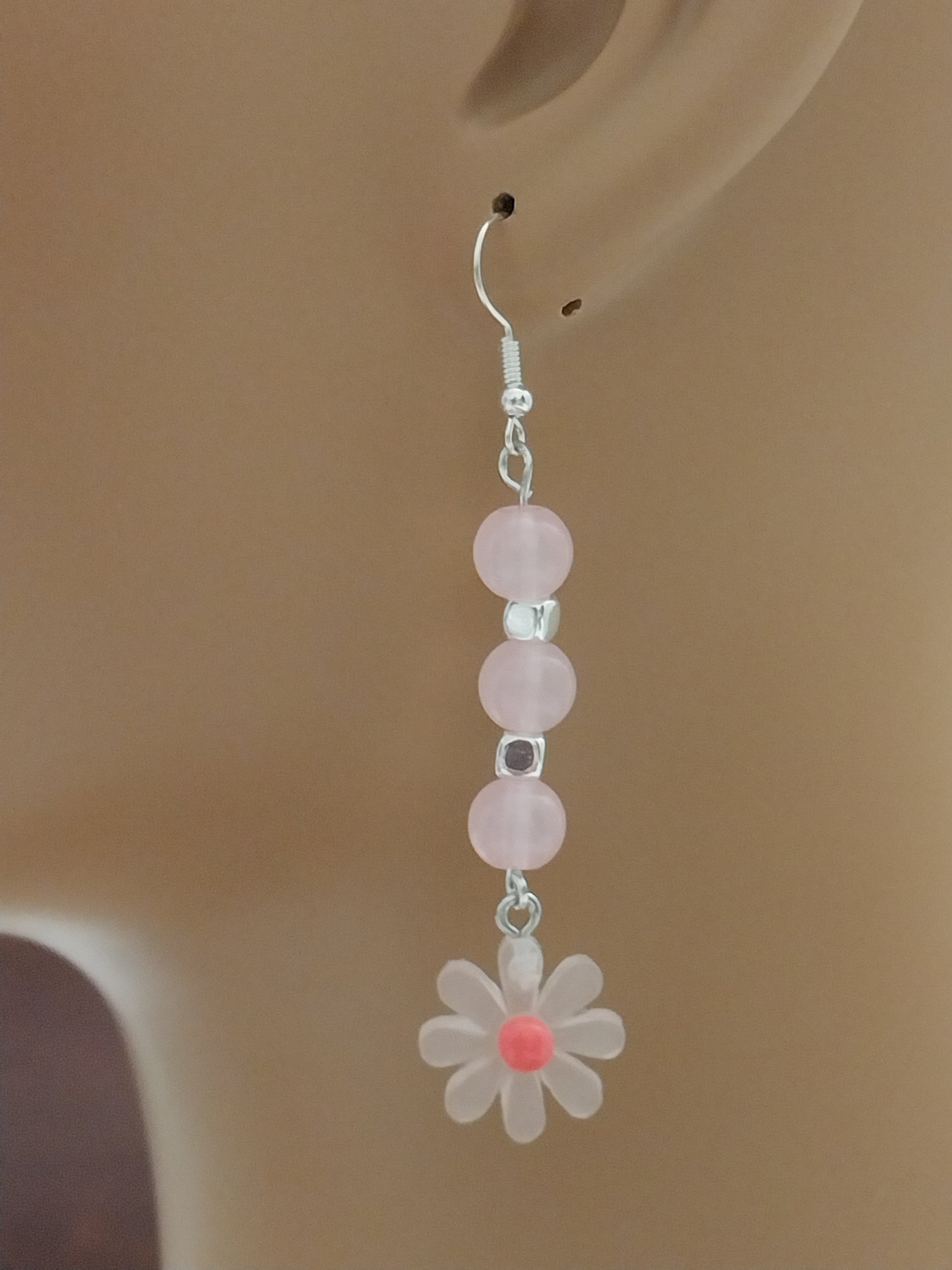 Long Pink Flower Earrings Pink Drop Earrings New Design Unique Summer Fashion Earring Long Beads Earring Handmade in USA Free Shipping