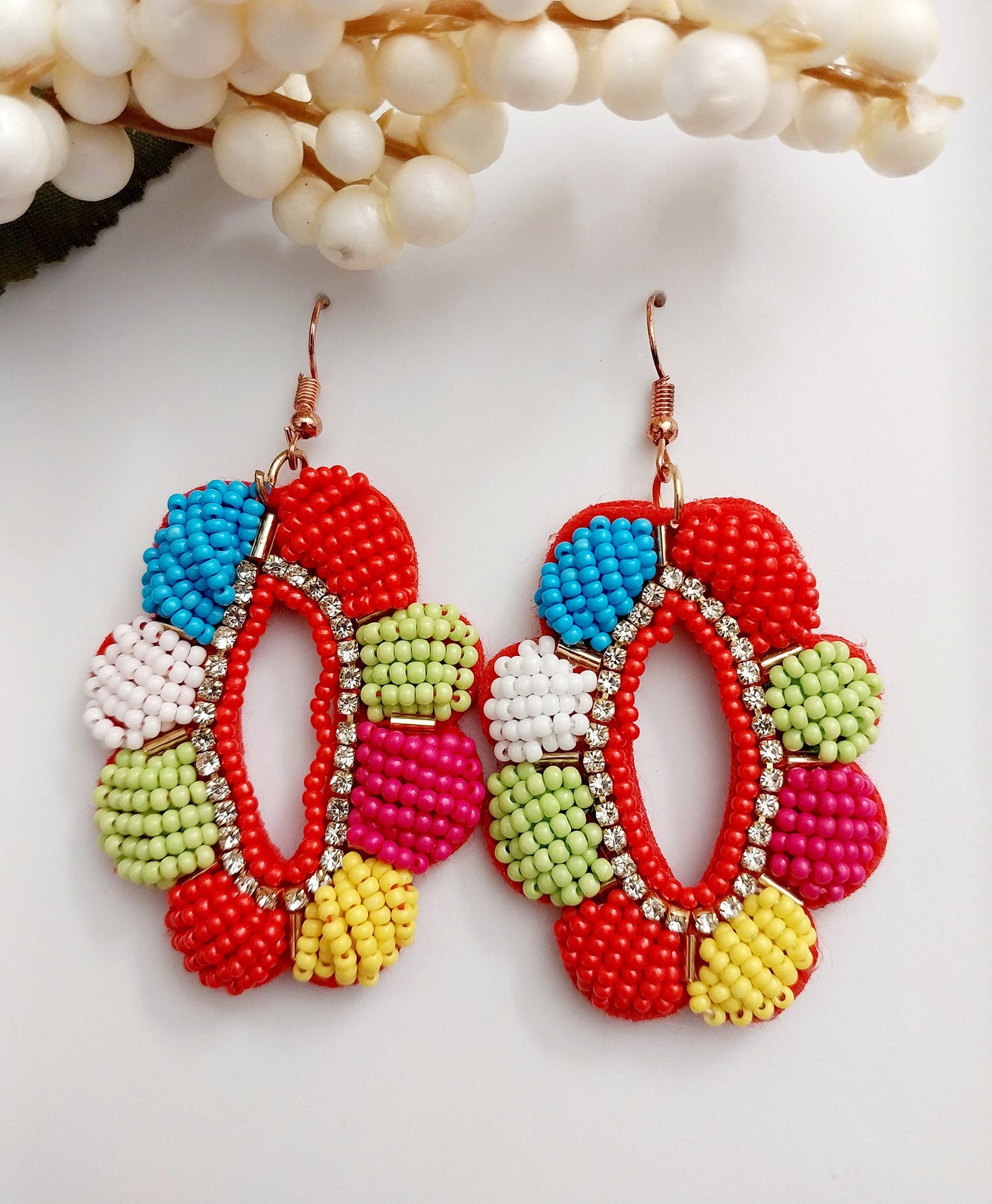 Colorful Beads Drop Earrings Multi Color Tiny Beads Earrings Hollow Flower Earring New Fashion Unique Design Handmade Free Shipping