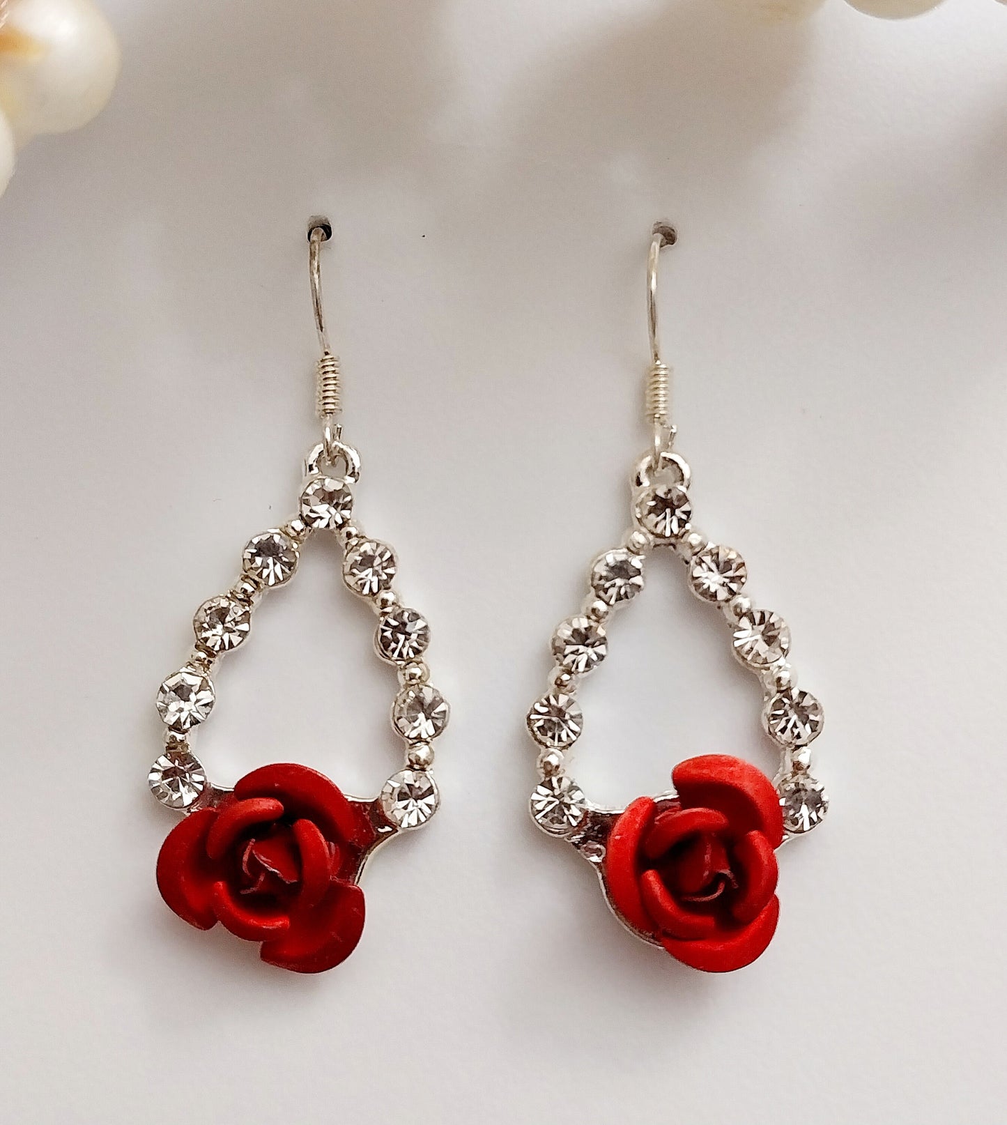 Rose Earrings Rose Drop Earrings New Fashion Design Handmade jewelry Unique Earrings CZ Sparkling Sterling Silver Earrings Free Shipping