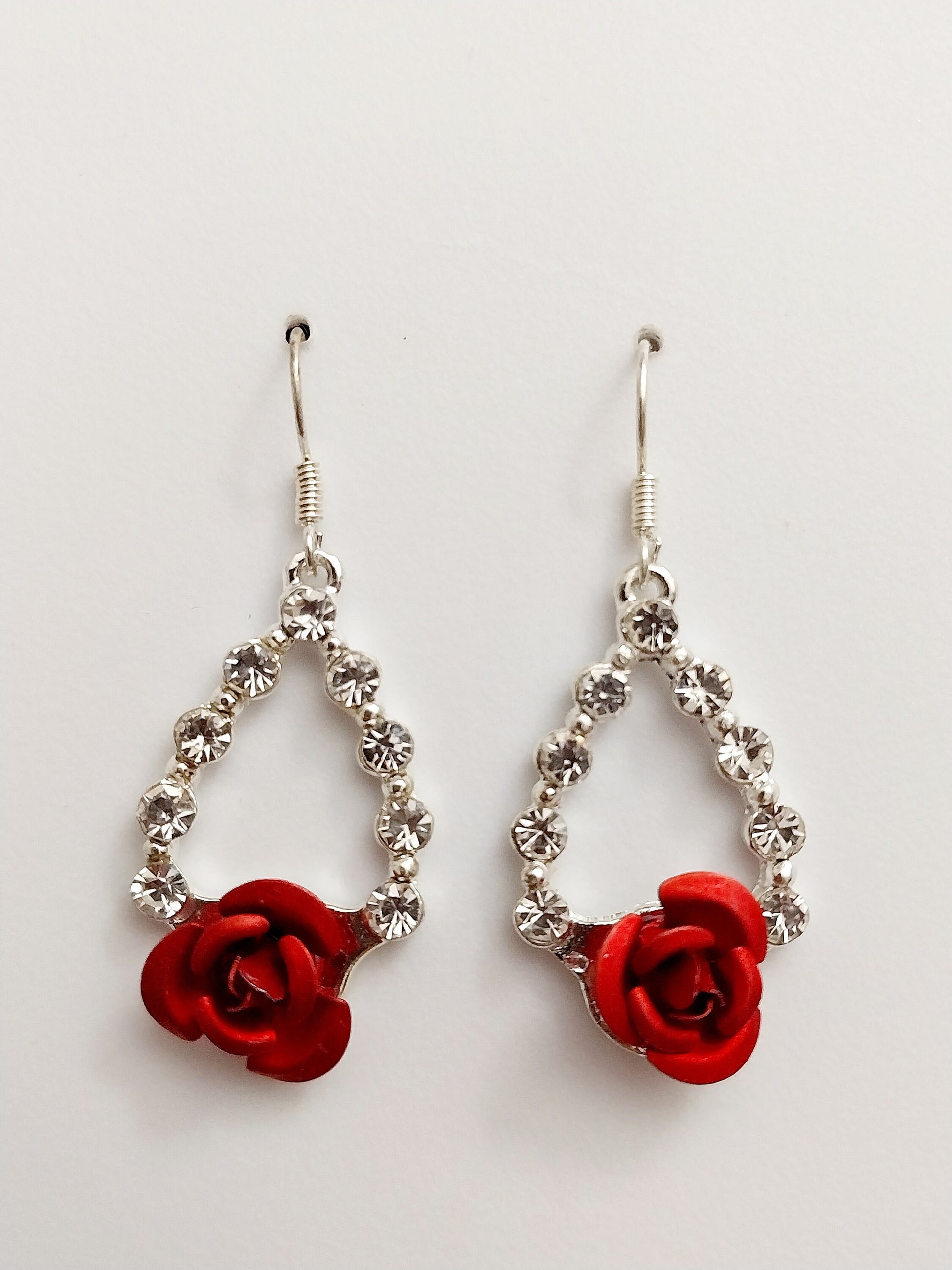 Rose Earrings Rose Drop Earrings New Fashion Design Handmade jewelry Unique Earrings CZ Sparkling Sterling Silver Earrings Free Shipping