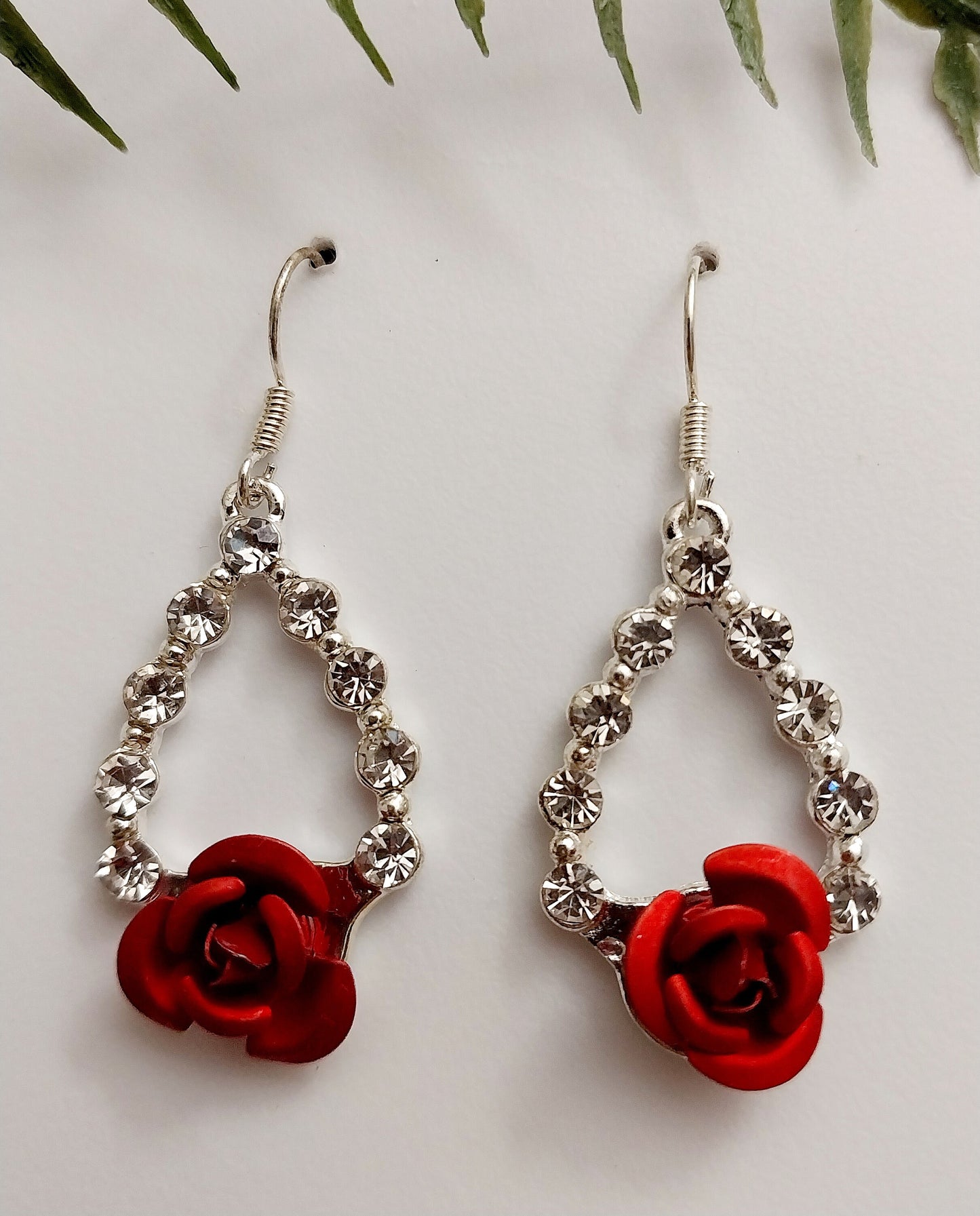 Rose Earrings Rose Drop Earrings New Fashion Design Handmade jewelry Unique Earrings CZ Sparkling Sterling Silver Earrings Free Shipping