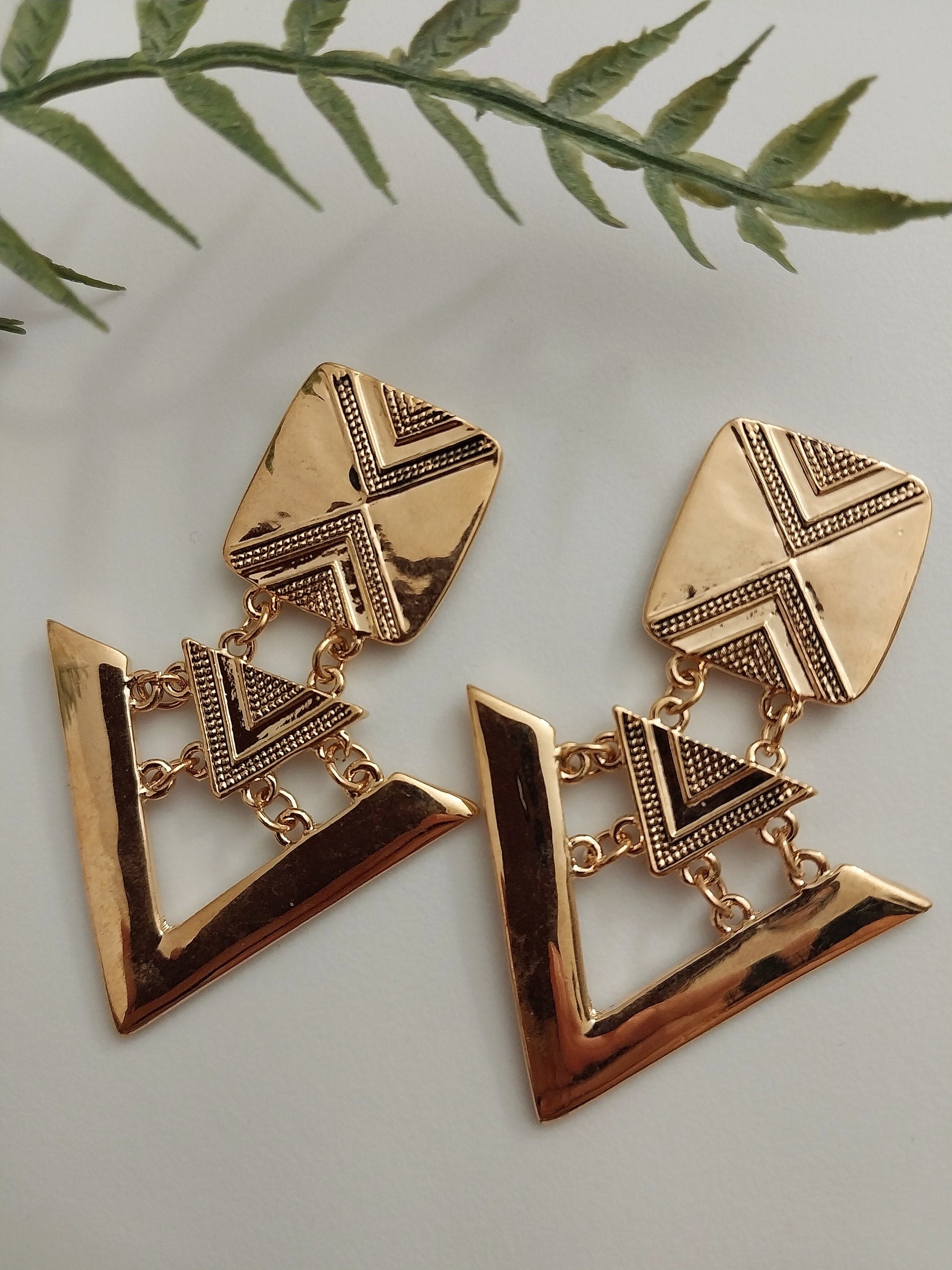 Geometric Earrings Gold Vintage Earrings Brass Sports Earrings New Steel Modern Earrings Double Chain Drop Earrings Fashion Party Earrings