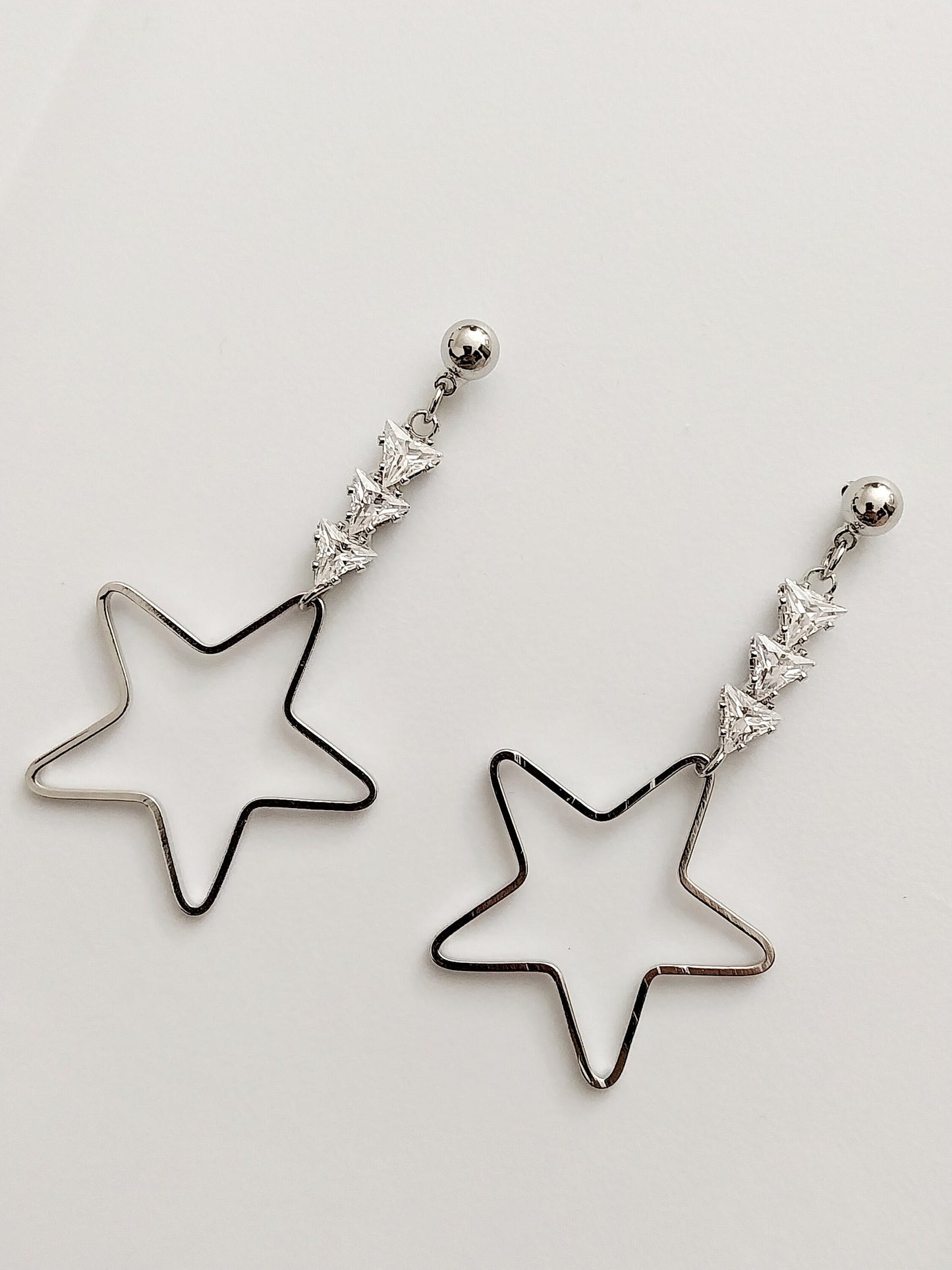 Sterling Silver Star Drop Earrings CZ Sparkling Large Star Earrings Handmade Unique Design High Quality Free Shipping