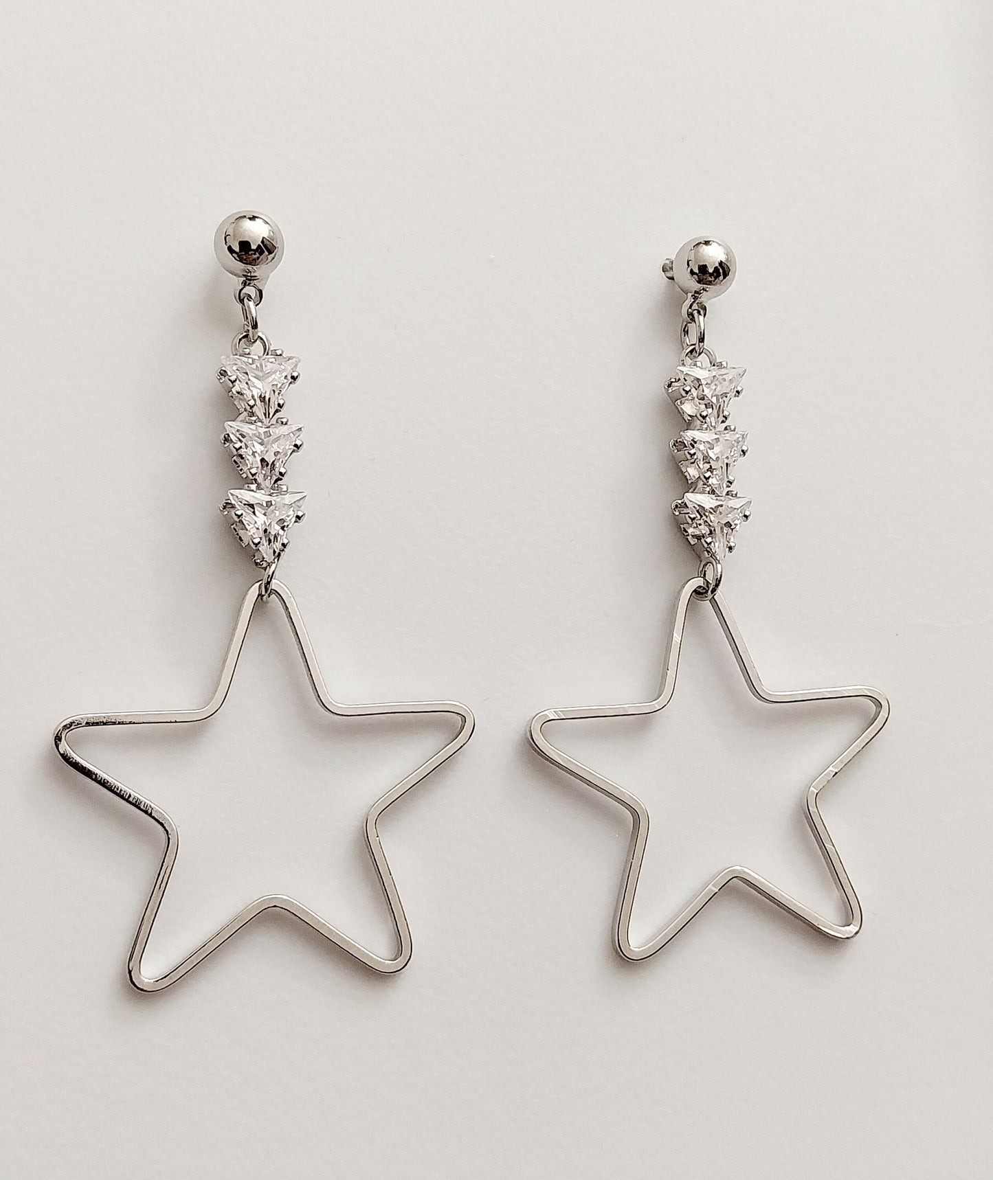 Sterling Silver Star Drop Earrings CZ Sparkling Large Star Earrings Handmade Unique Design High Quality Free Shipping