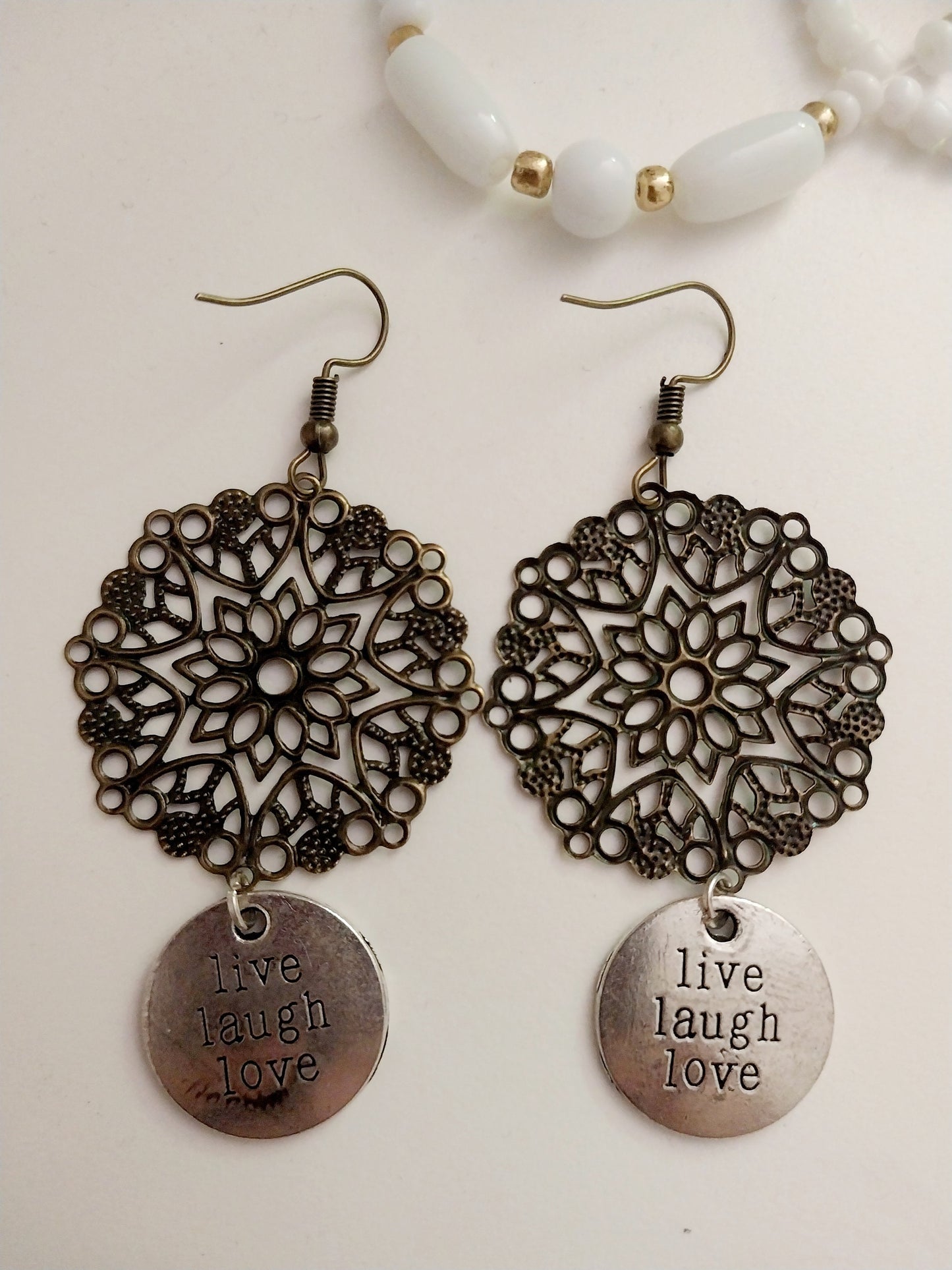 Retro Earrings Lucky Earrings Double Side Fashion Earrings Ornate Earrings Black Flower Earrings Live laugh Love Earring Happy Life Earrings