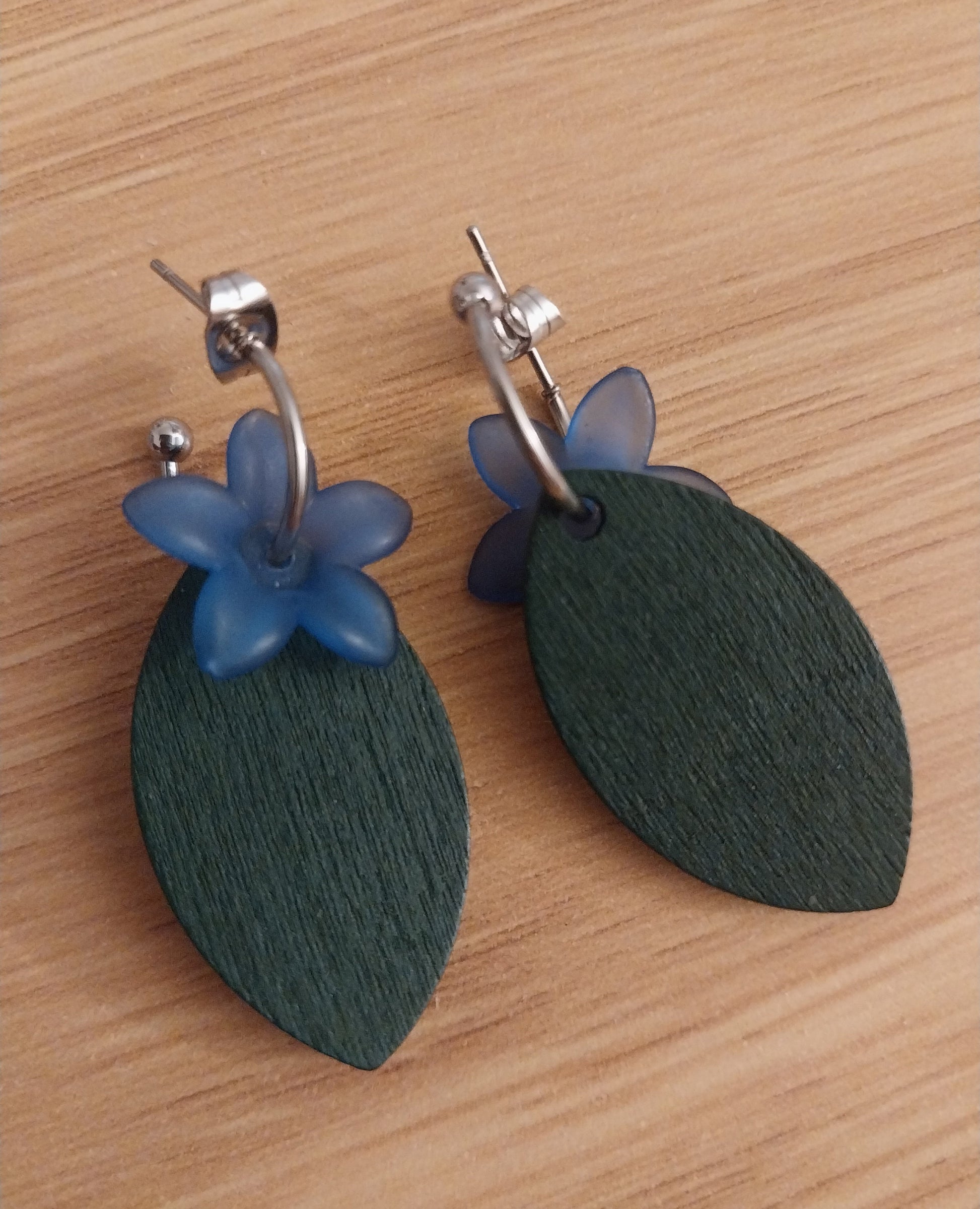 3D Leave Earrings Blue Flower Earrings Wood Leaves Earrings New Design Earring Handmade Earrings Unique Earrings Green Earring Free Shipping