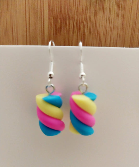 3D Candy Earrings Marshmallow Dangle Earrings Marshmallow Swirl Earrings