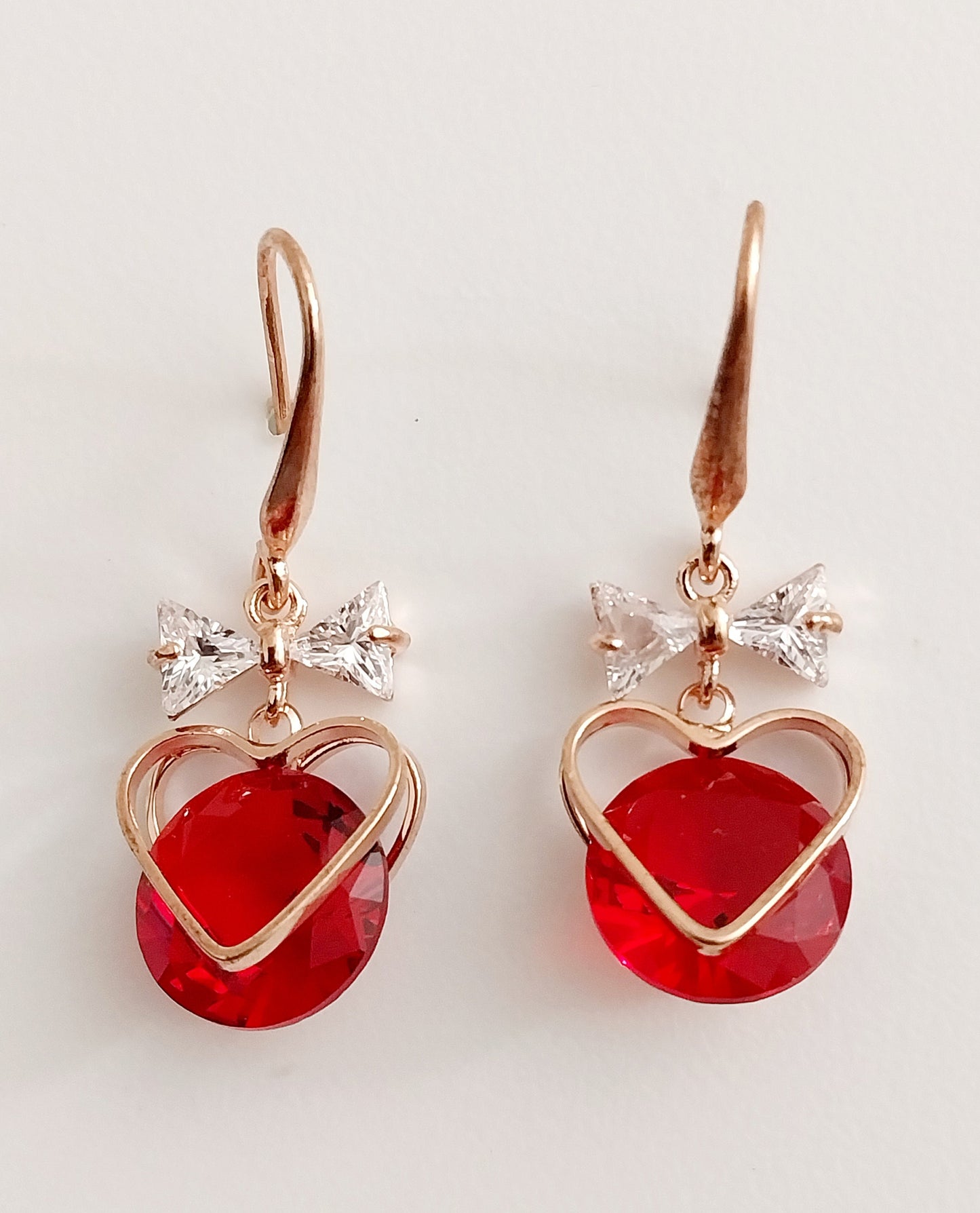 Heart Earrings Sterling Silver Red Heart Earring Rose Gold CZ Ribbon Earring High Quality Handmade Unique Design Gift Earrings Free Shipping