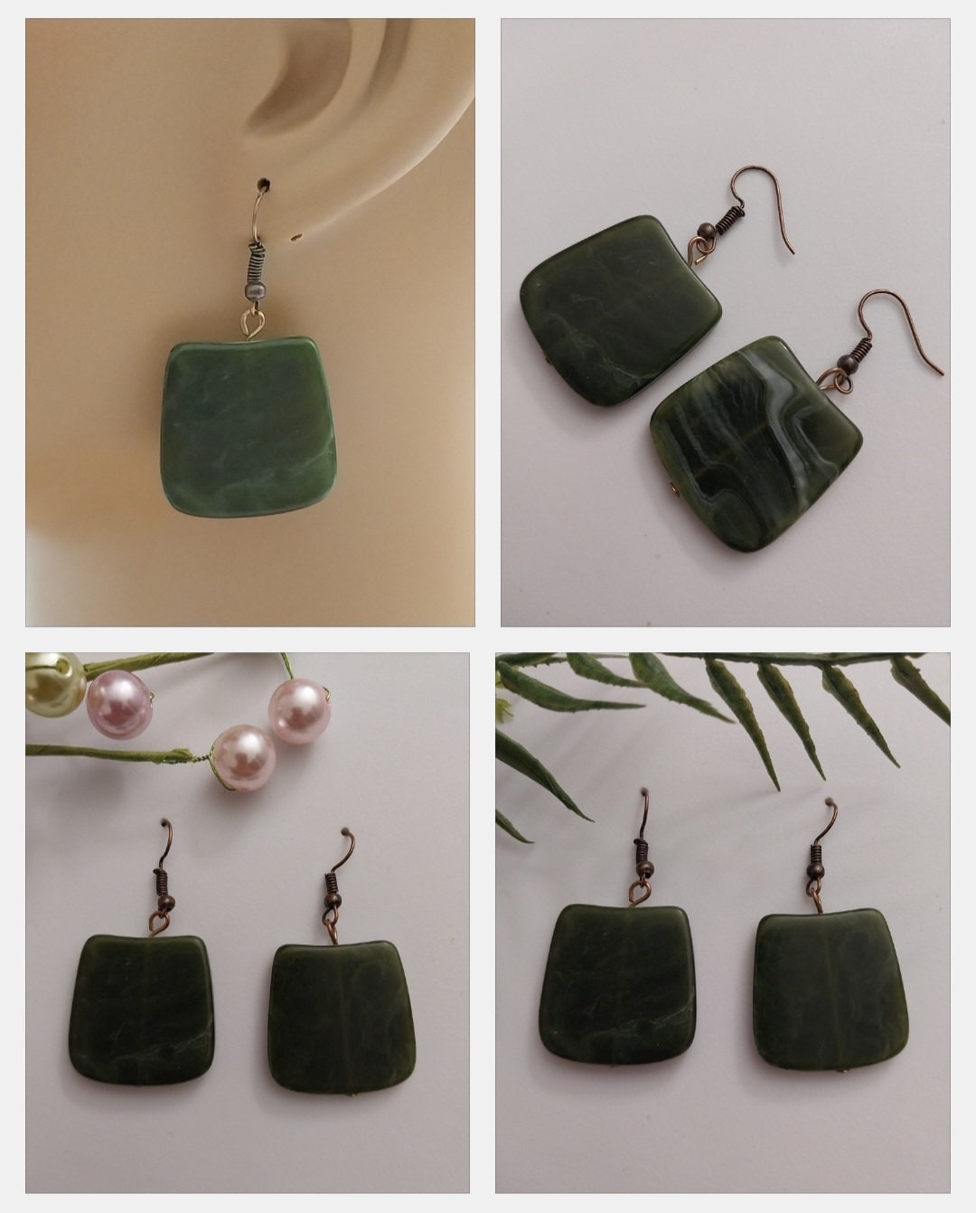 Green Simulate Acrylic Earrings Jade Style Earrings Rectangular Green Resin Earrings Fashion Green Earrings Big Geometry Earrings Handmade