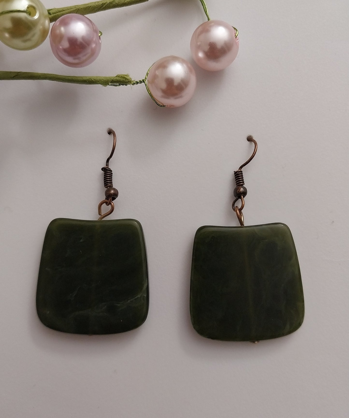 Green Simulate Acrylic Earrings Jade Style Earrings Rectangular Green Resin Earrings Fashion Green Earrings Big Geometry Earrings Handmade