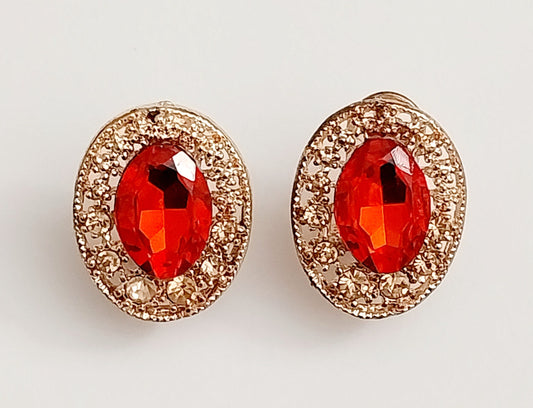 Red Crystal Earrings Shining Classical Jewelry CZ Opal Stud Earring Vintage Oval Earrings New Fashion Clip Earrings Free Shipping