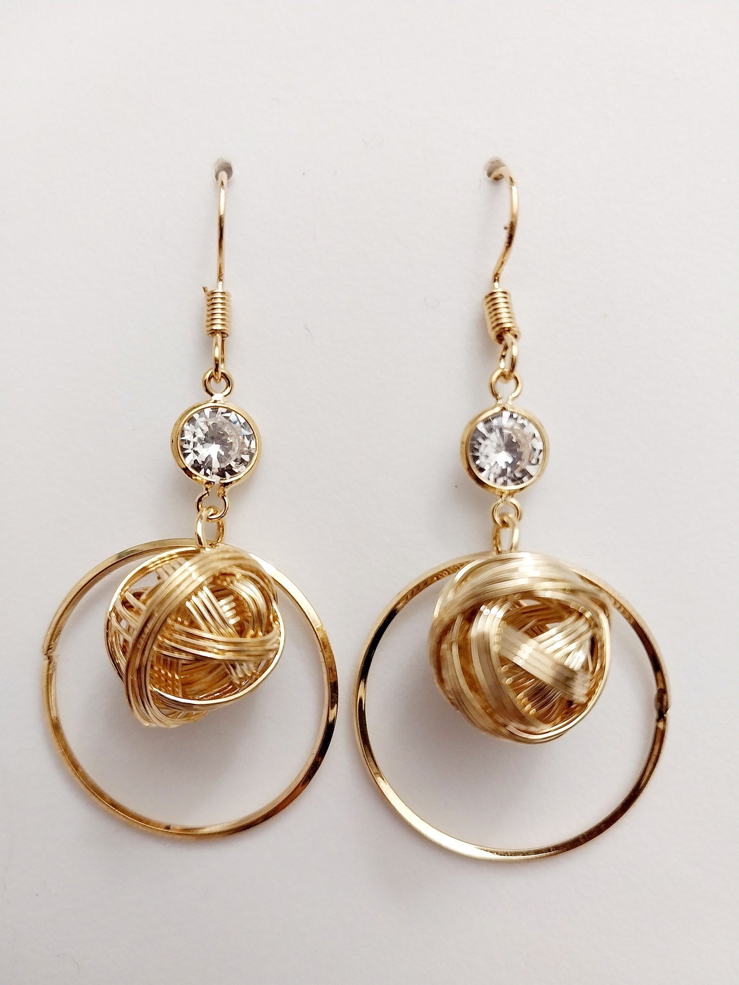 Golden Ball Drop Earring CZ Vintage Earring Wrapped Wire Ball New Fashion Design Unique Earring Modern Art Style Urban Earrings Handmade