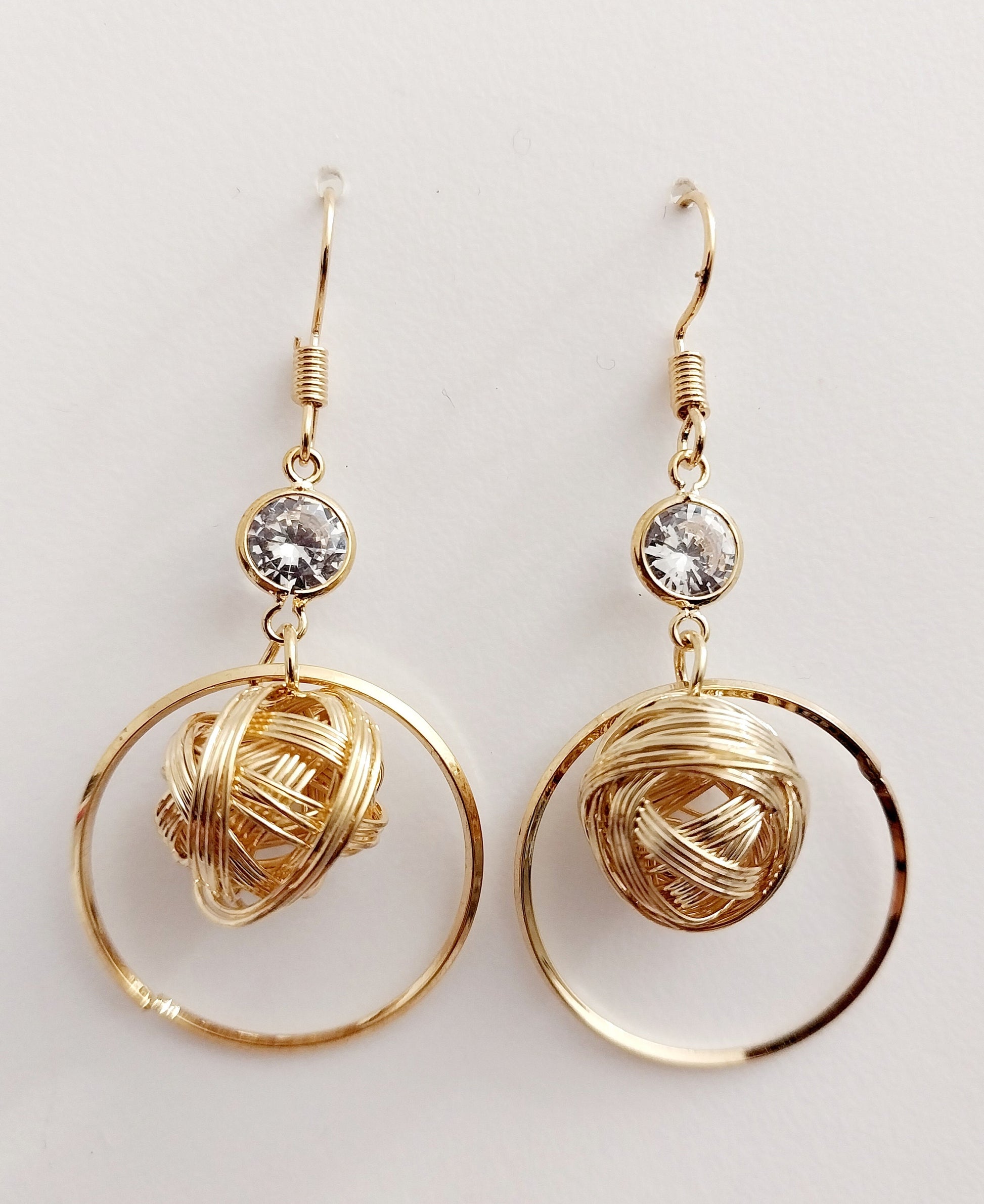 Golden Ball Drop Earring CZ Vintage Earring Wrapped Wire Ball New Fashion Design Unique Earring Modern Art Style Urban Earrings Handmade