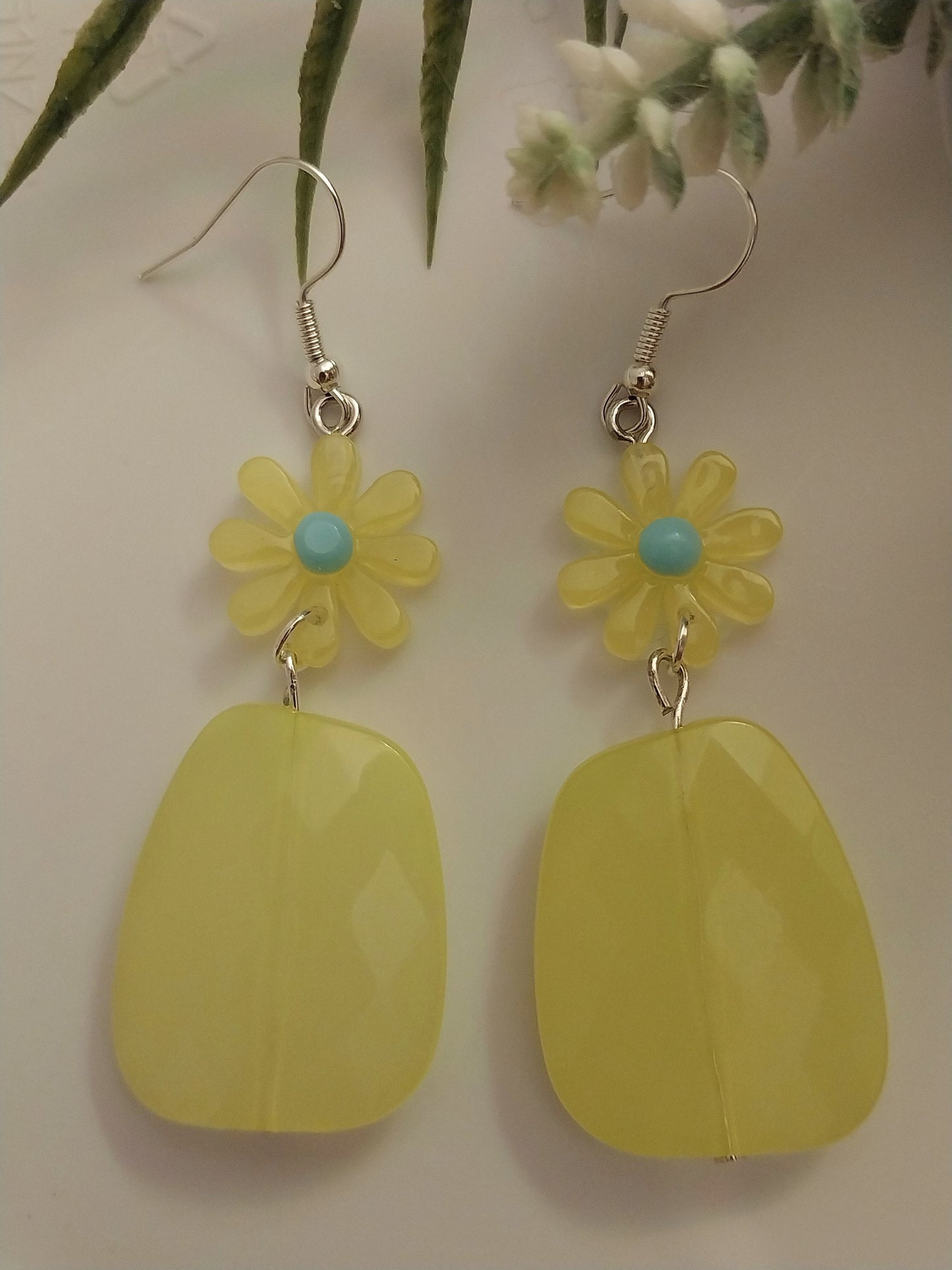 Long Yellow Flower Earrings Blue Flower Drop Earring Sea Waves Earrings Hazy Beauty Earrings Cute Irregular Shape Earring New Unique Earring