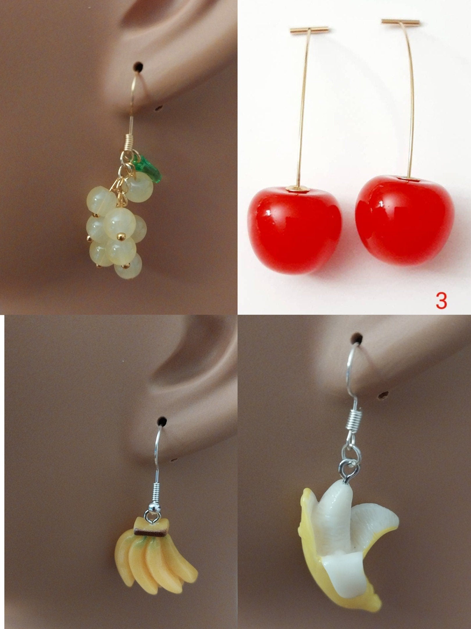 Banana Grapes Earrings Cherry Drop Earrings Unique Design Fashion Earrings Cute Fruit Earrings Gift Earring New Style Handmade Free Shipping