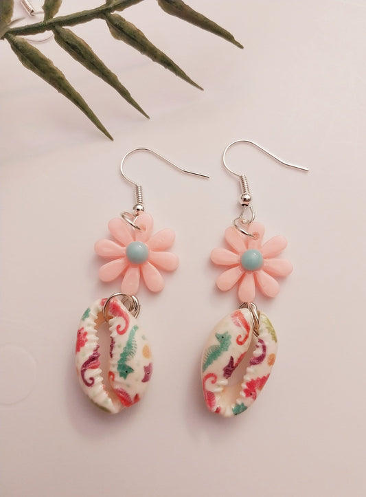 Seashell Earrings Flower Earrings Painted Seashell Earrings Personalist design Earrings Unique Earrings Free Shippings